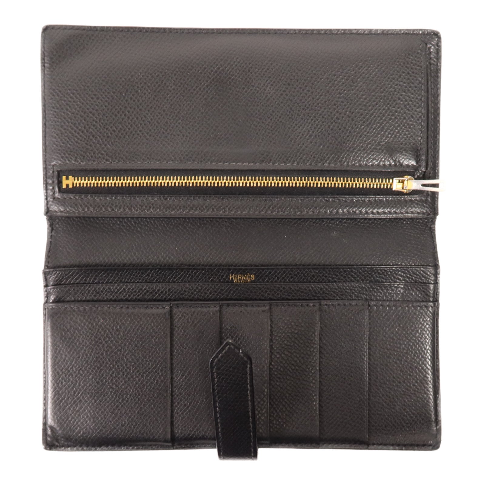 HERMES Epsom皮革Bearn Wallet金扣長錢包Noir