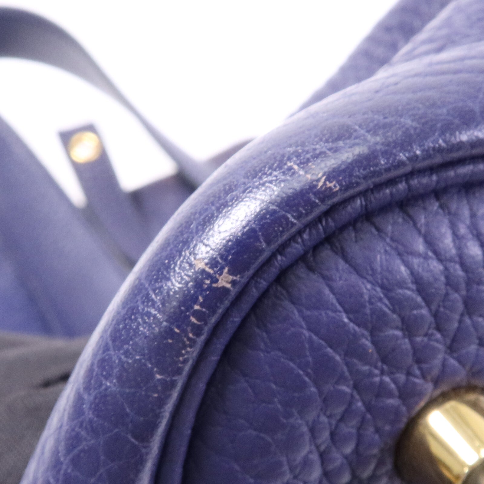 HERMES Clemence皮革Picotin MM金扣手挽袋Bleu Encre
