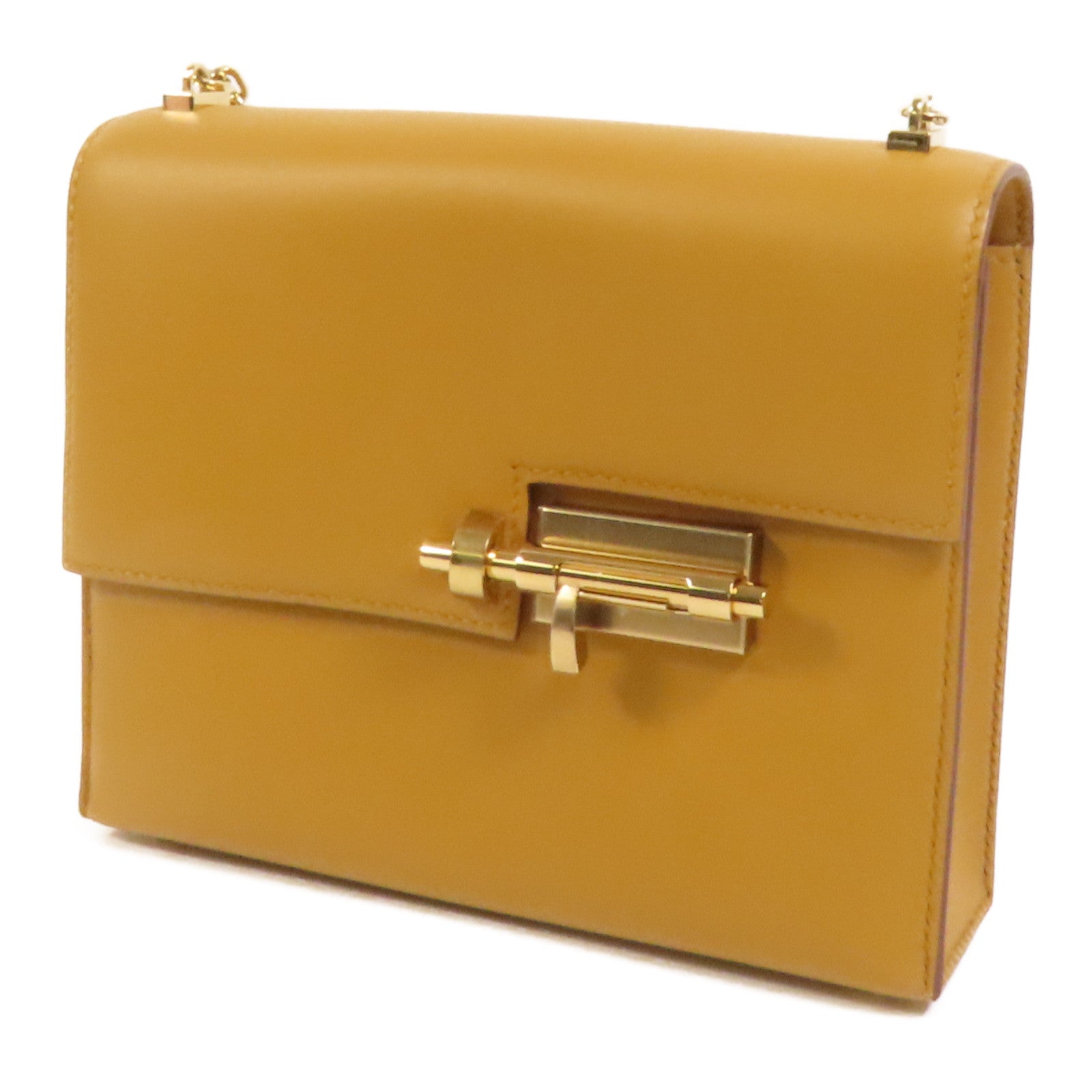 HERMES Tadelakt皮革Verrou Mini金扣鏈帶肩背袋Sesame