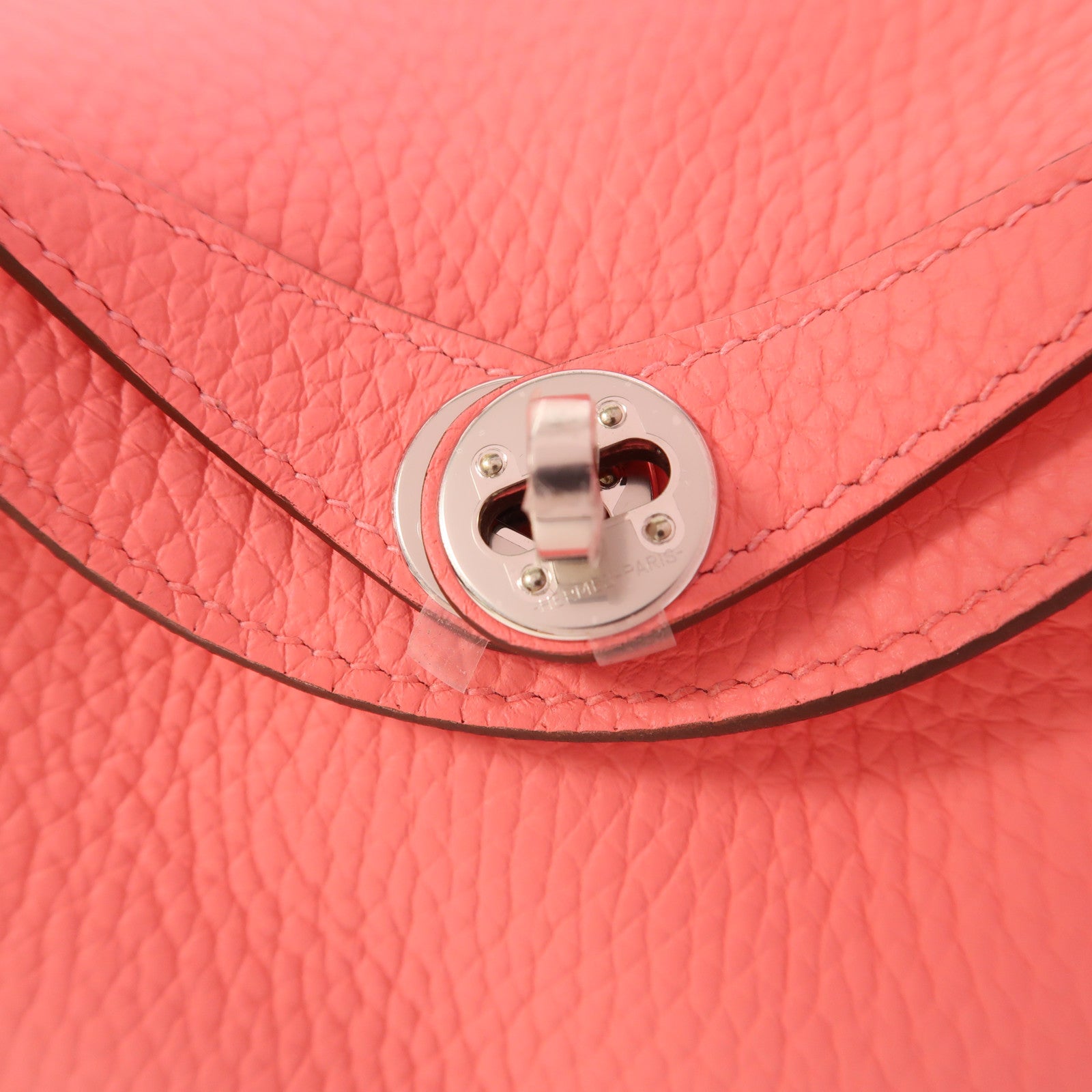 HERMES Clemence皮革Mini Lindy銀扣手挽肩背兩用袋Rose Azalee