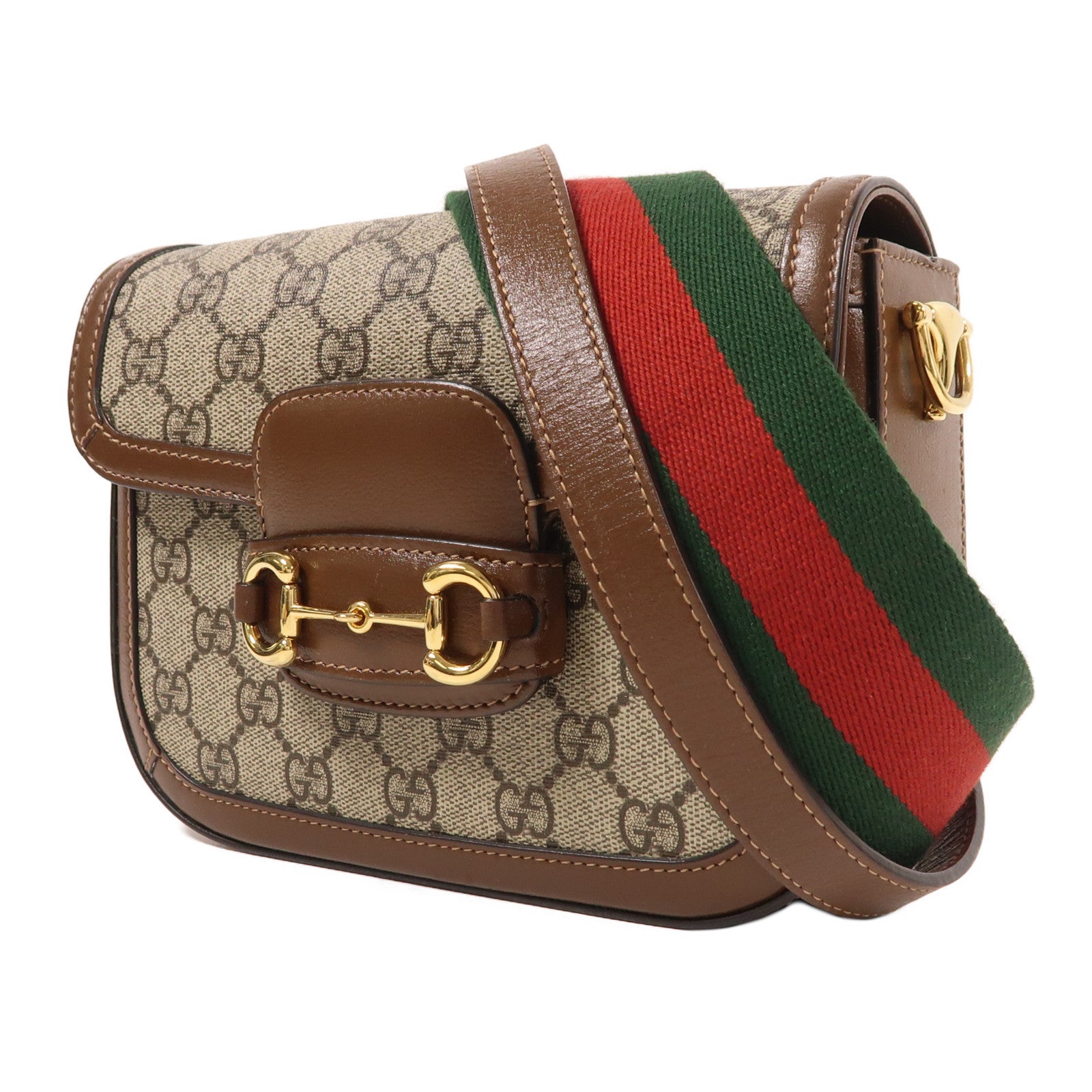 GUCCI 塗層帆布/牛皮皮革Horsebit 1955 Small金扣肩背袋