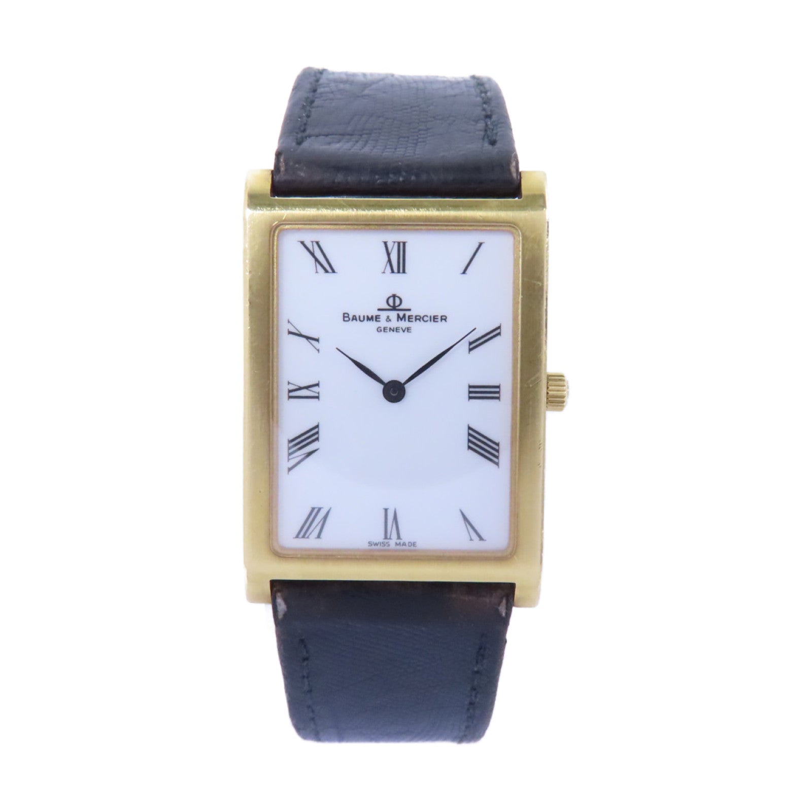 Baume & Mercier 蜥蝪皮革/18K黃金手錶石英機芯白色