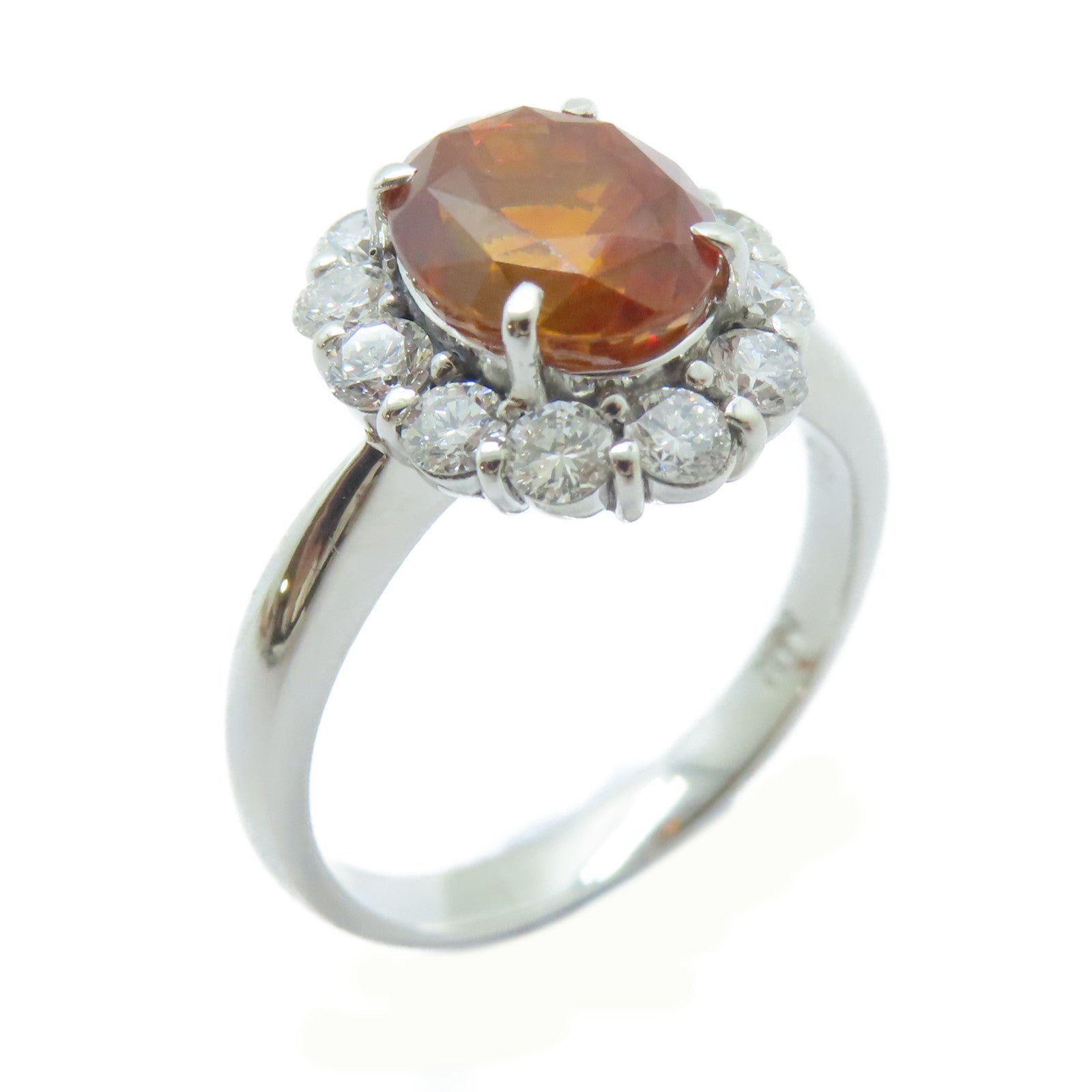 JEWELRY PT900鉑金Sapphire Ring 4.177ct橙色藍寶石/0.91ct鑚石戒指US#8.25