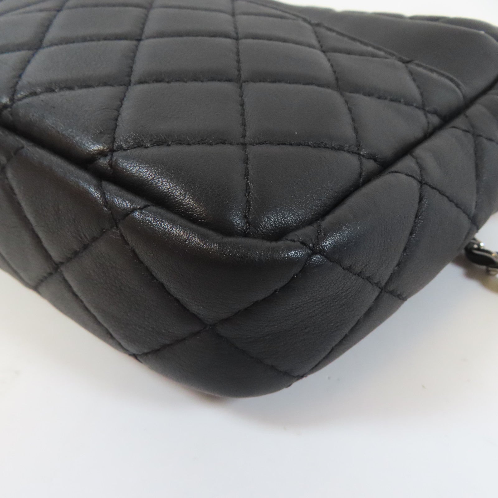 CHANEL 菱格牛皮皮革Chain Shoulder Bag銀扣鏈帶肩背袋黑色