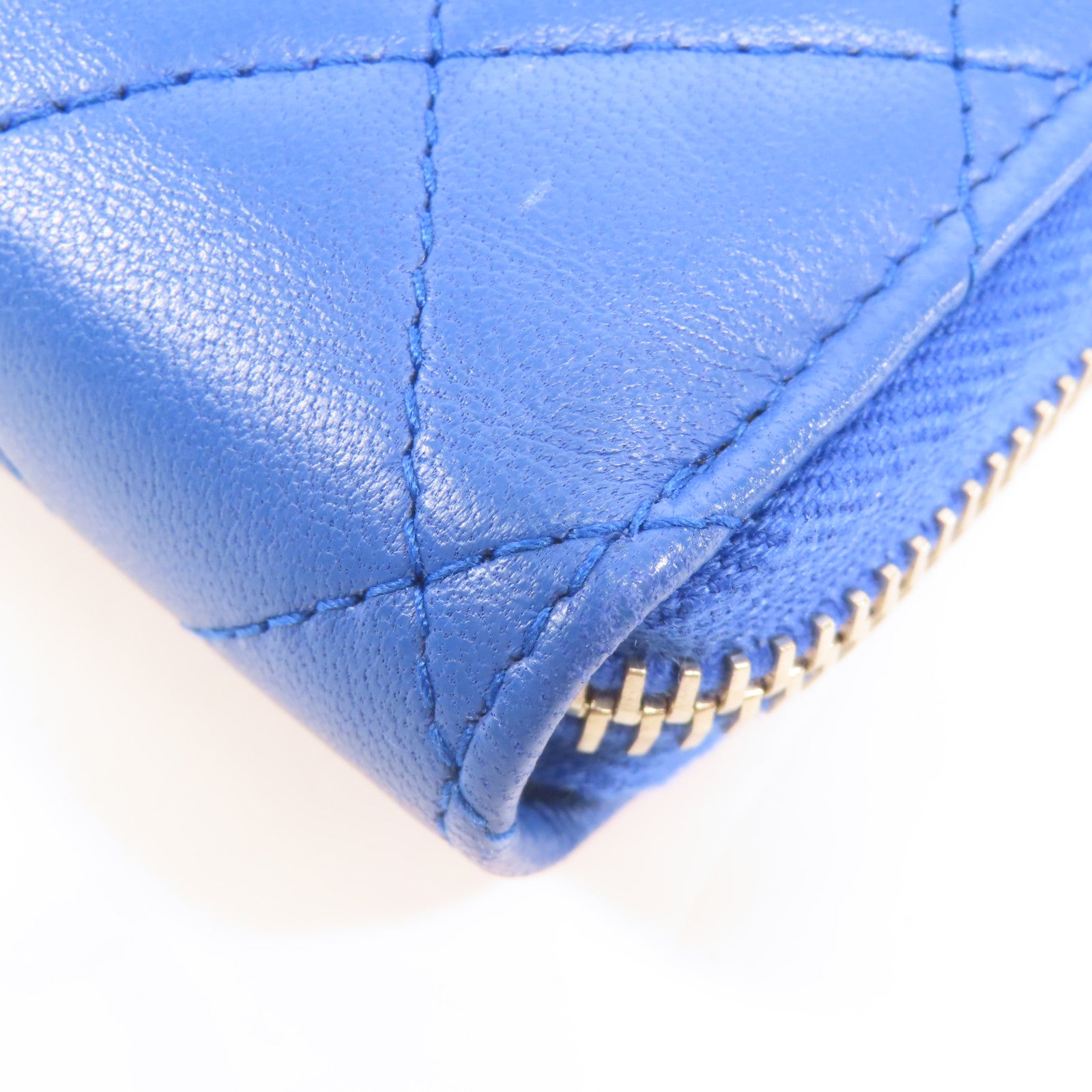 CHANEL CC SHW Large Zip Around Organizer Wallet Lambskin Leather Blue