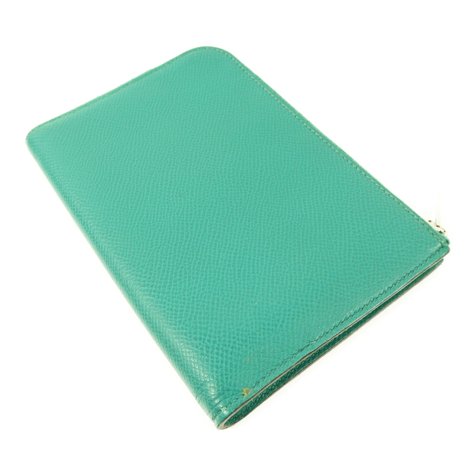 HERMES 【激減優惠】Epsom皮革Zipper Long Wallet銀扣拉鏈長錢包Bleu Paon