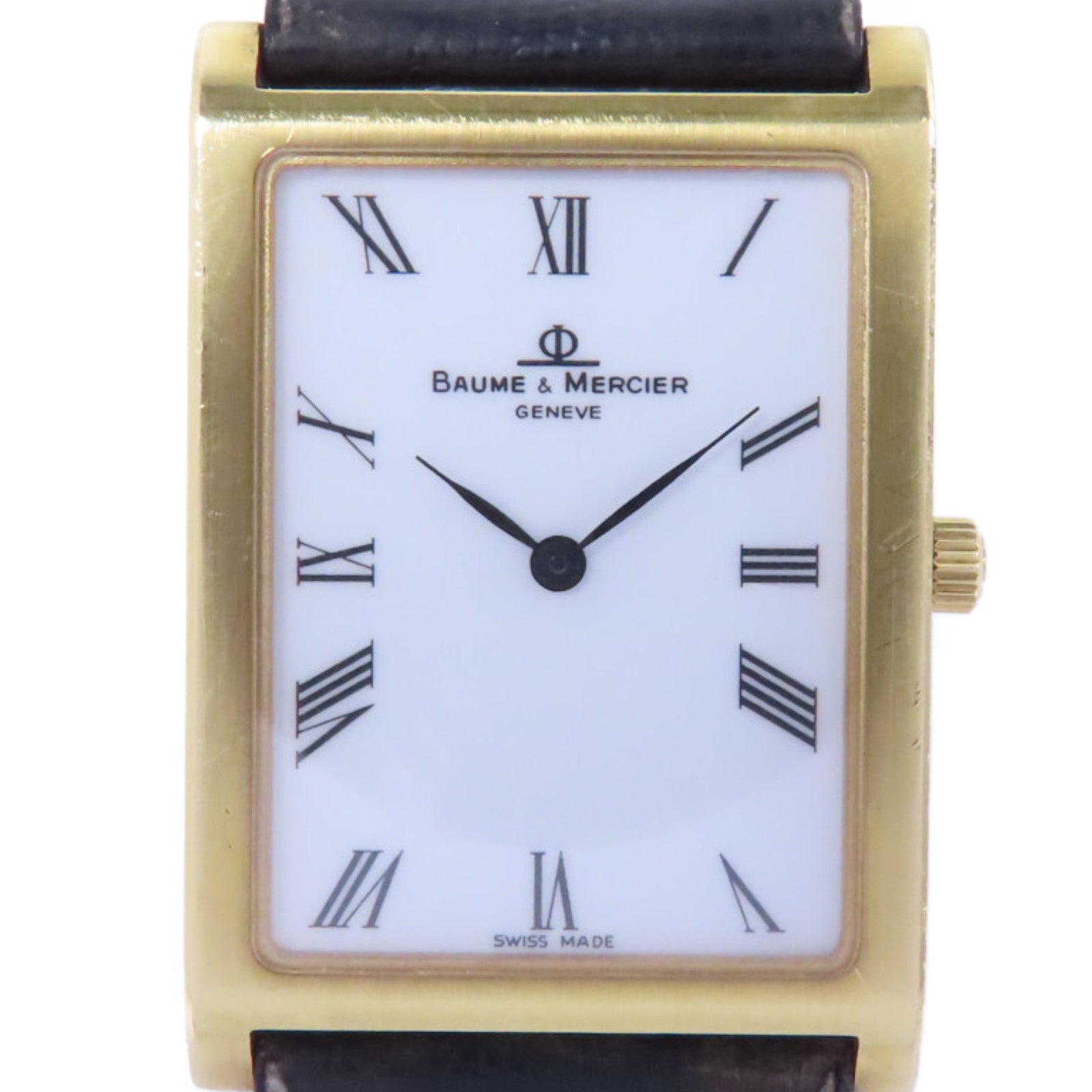 Baume & Mercier 蜥蝪皮革/18K黃金手錶石英機芯白色