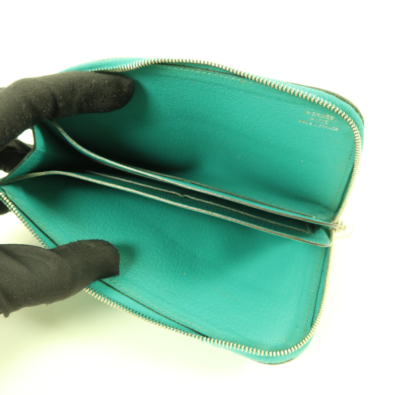 HERMES 【激減優惠】Epsom皮革Zipper Long Wallet銀扣拉鏈長錢包Bleu Paon