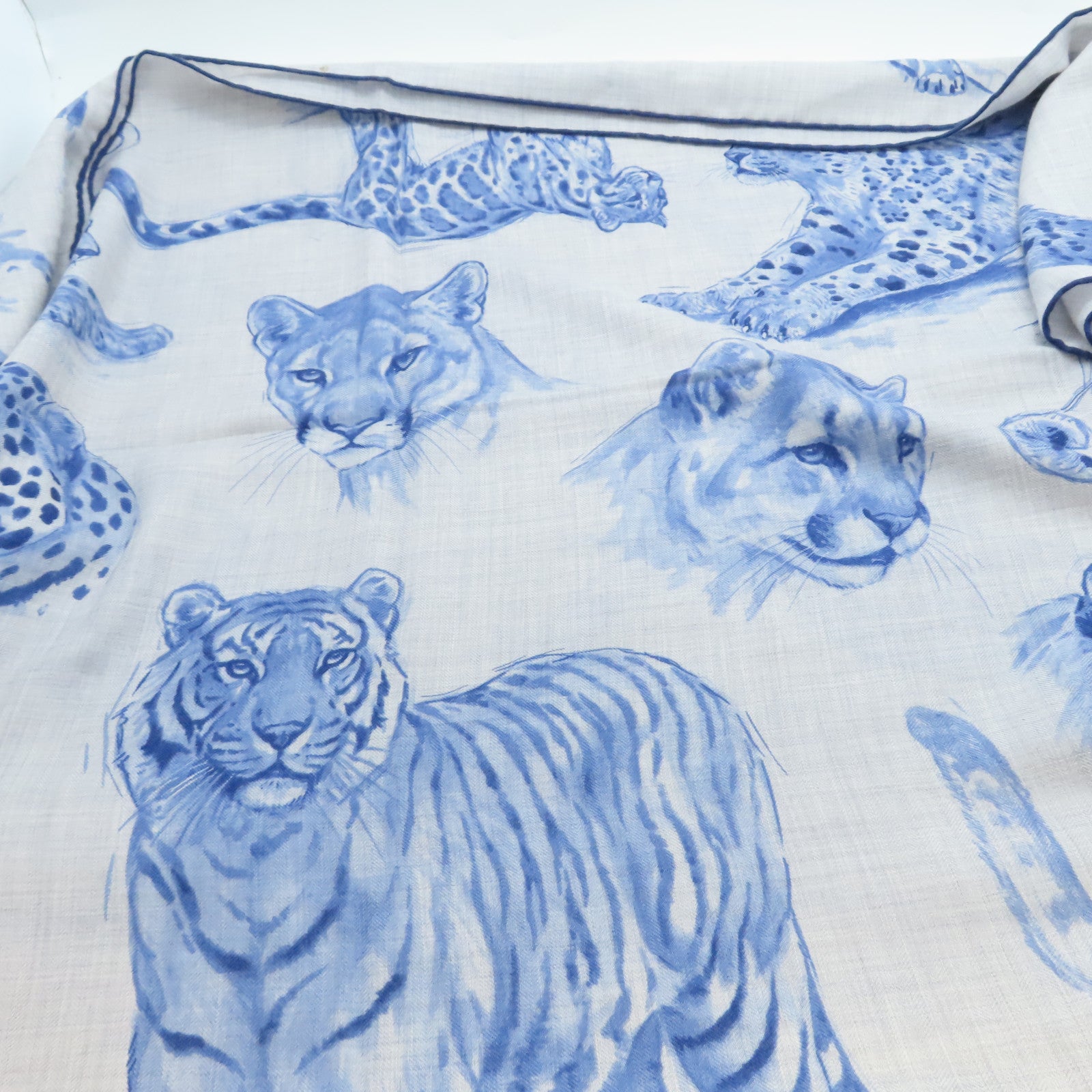 HERMES Cashmere/絲質 Scarf圍巾藍色/灰色