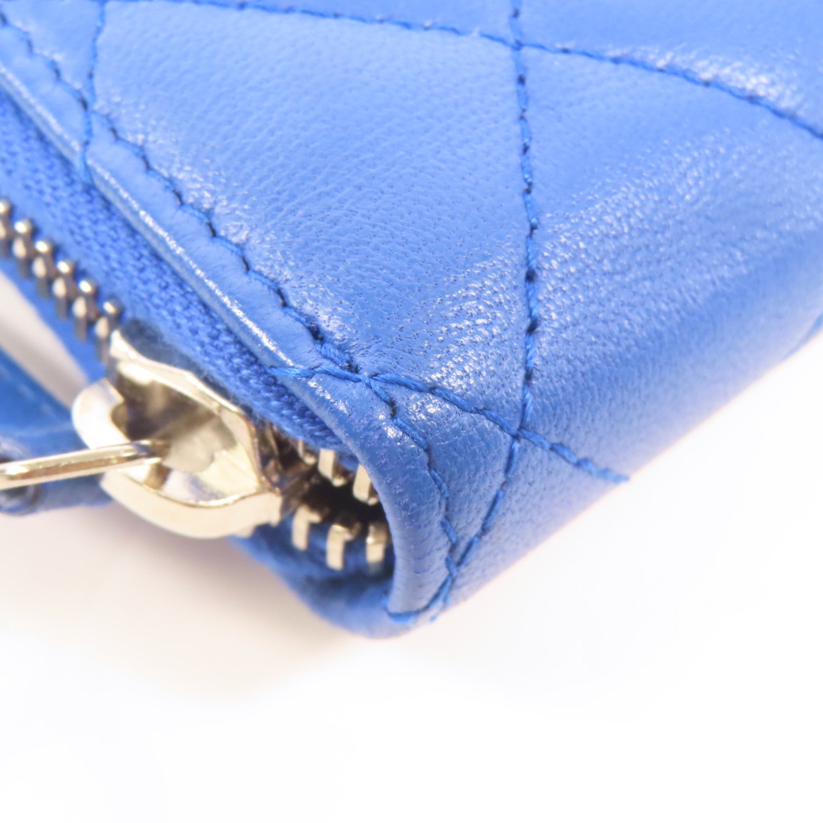 CHANEL CC SHW Large Zip Around Organizer Wallet Lambskin Leather Blue