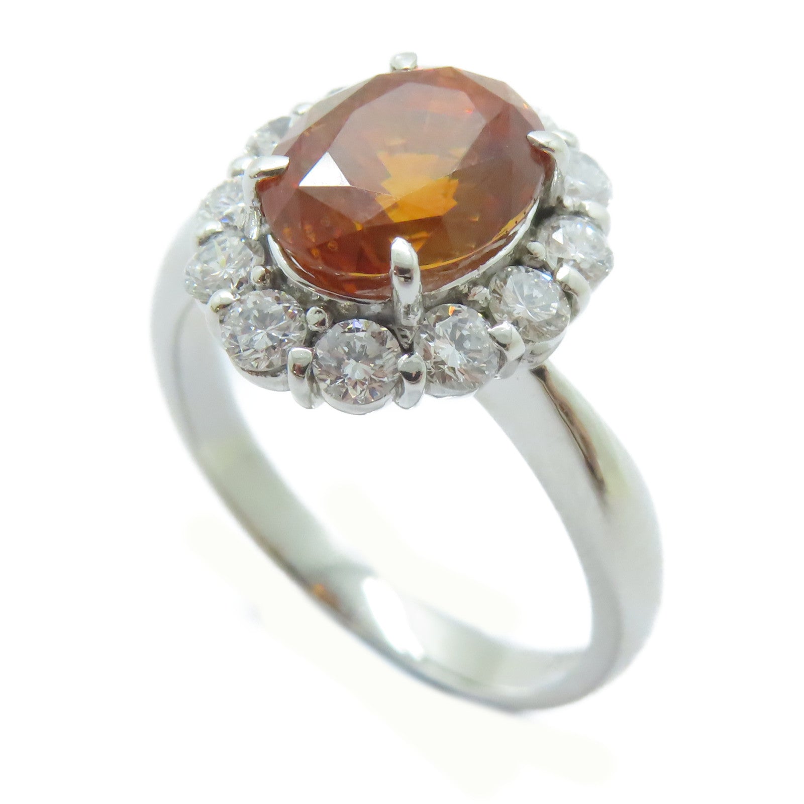 JEWELRY PT900鉑金Sapphire Ring 4.177ct橙色藍寶石/0.91ct鑚石戒指US#8.25