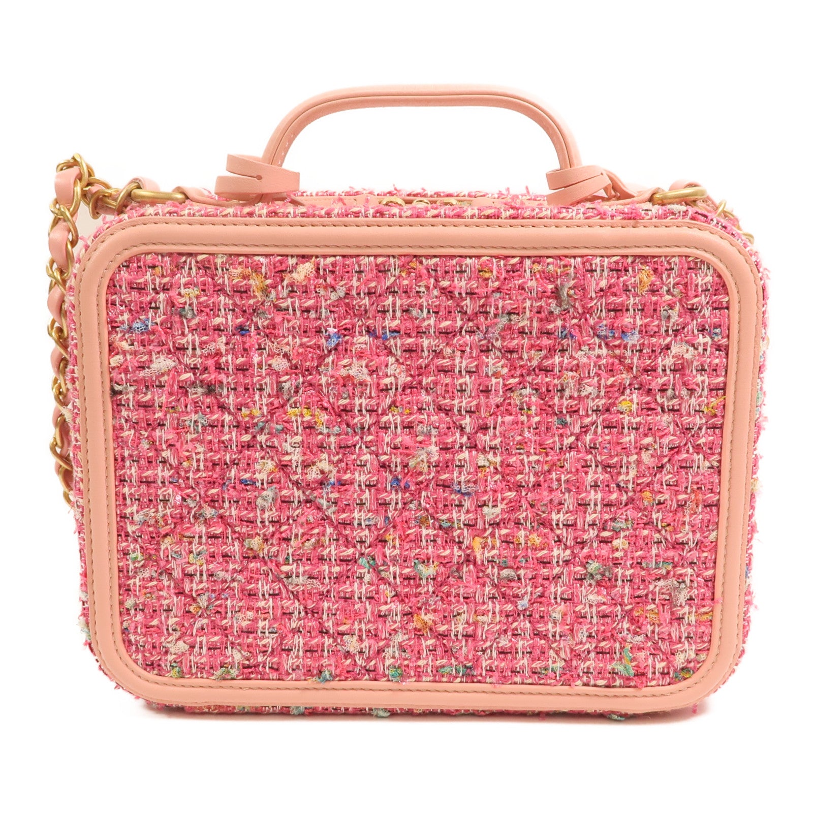 CHANEL 粗花呢Vanity Case 21cm金扣鏈帶肩背袋