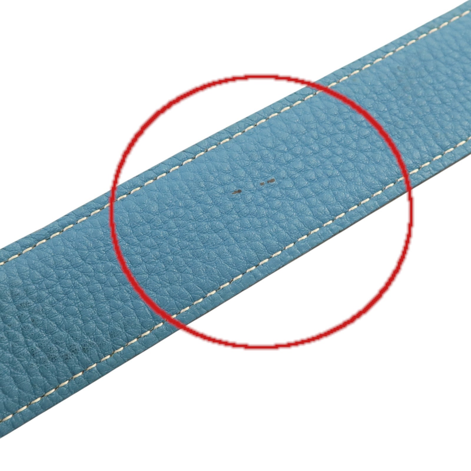 HERMES Clemence皮革Compact Belt 110cm銀扣皮帶Blue Jeans/Noir