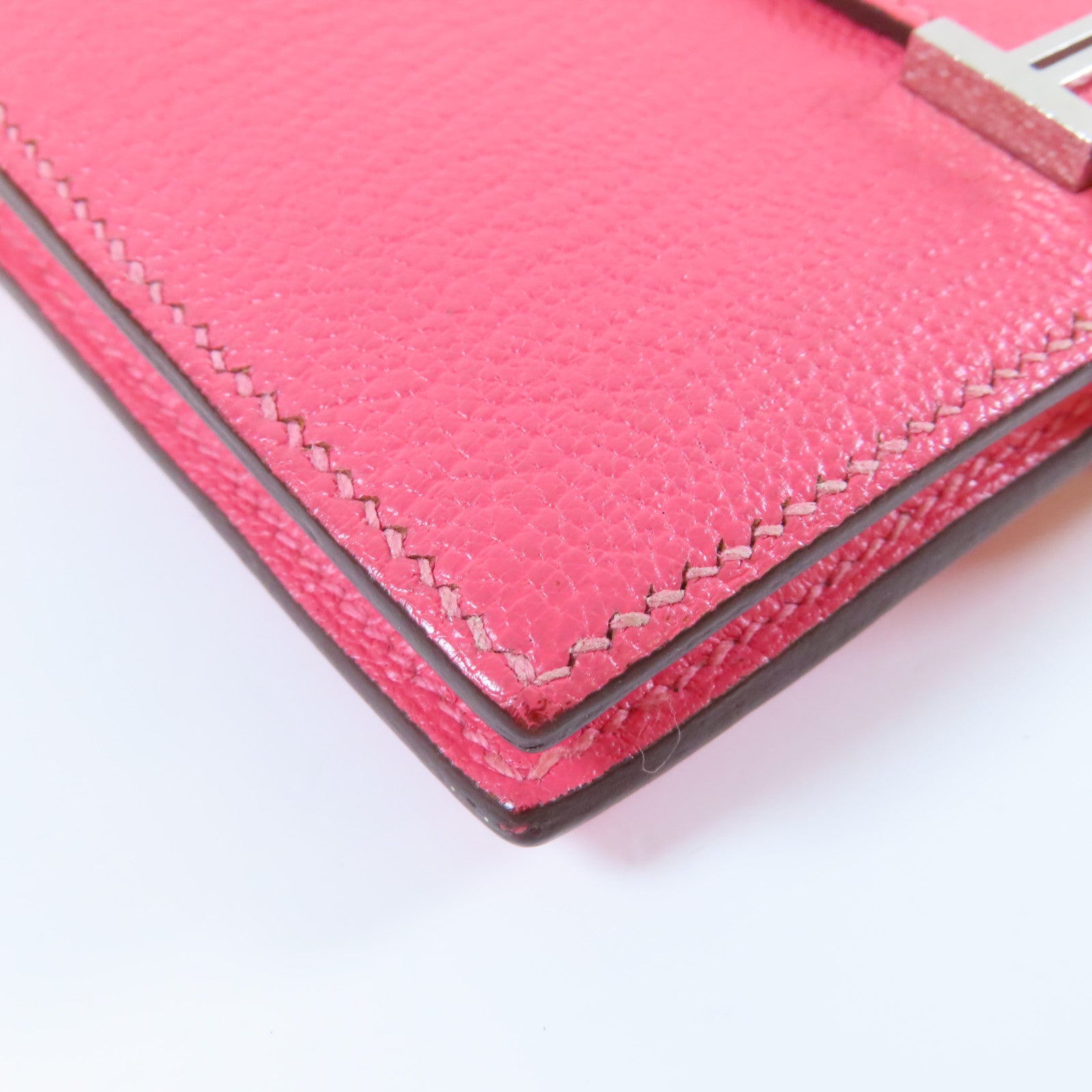 HERMES 【激減優惠】Chevre皮革Bearn Wallet銀扣錢包Rose Azalee杜鵑粉紅色