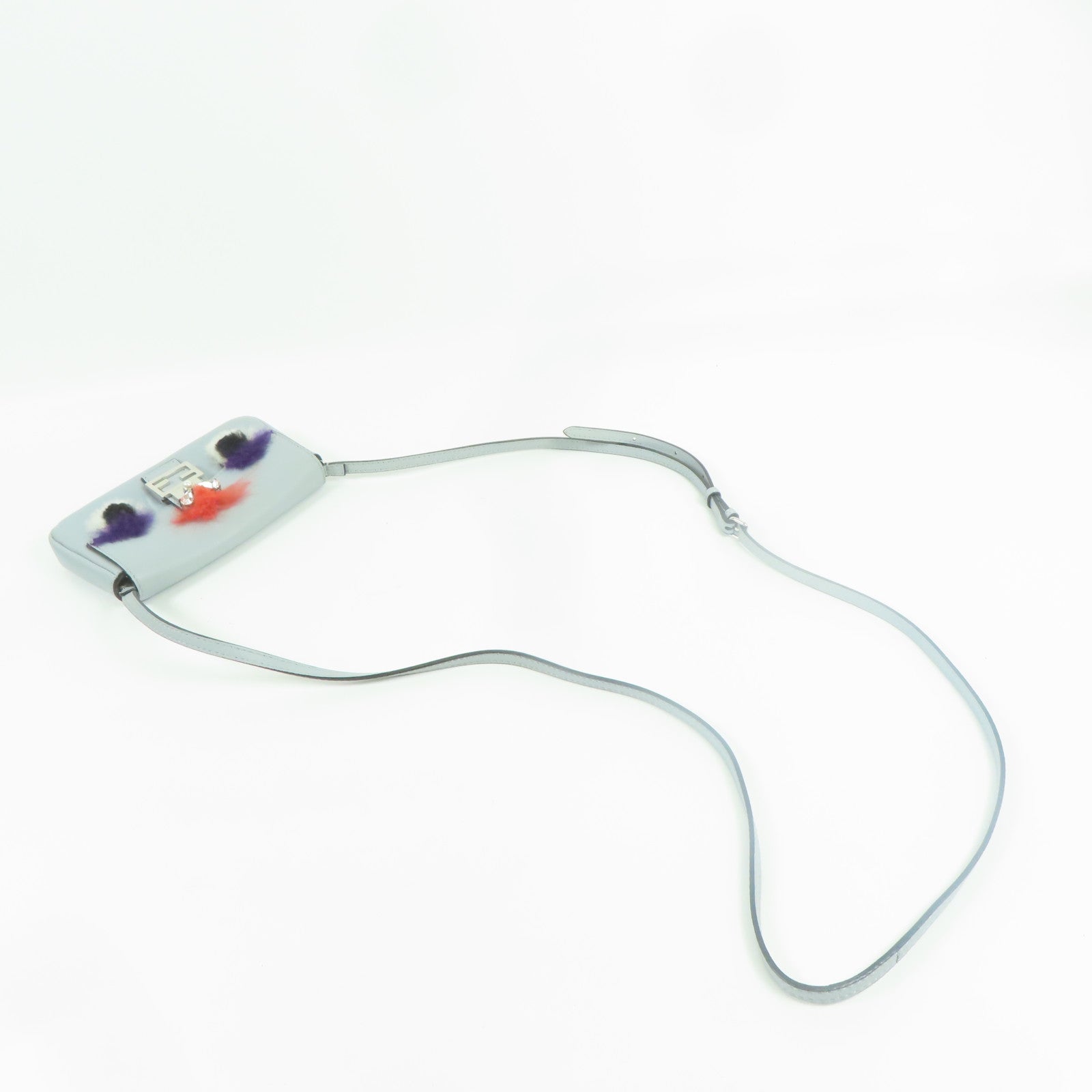 FENDI 牛皮皮革/狐狸毛Shoulder Bag銀扣肩背袋