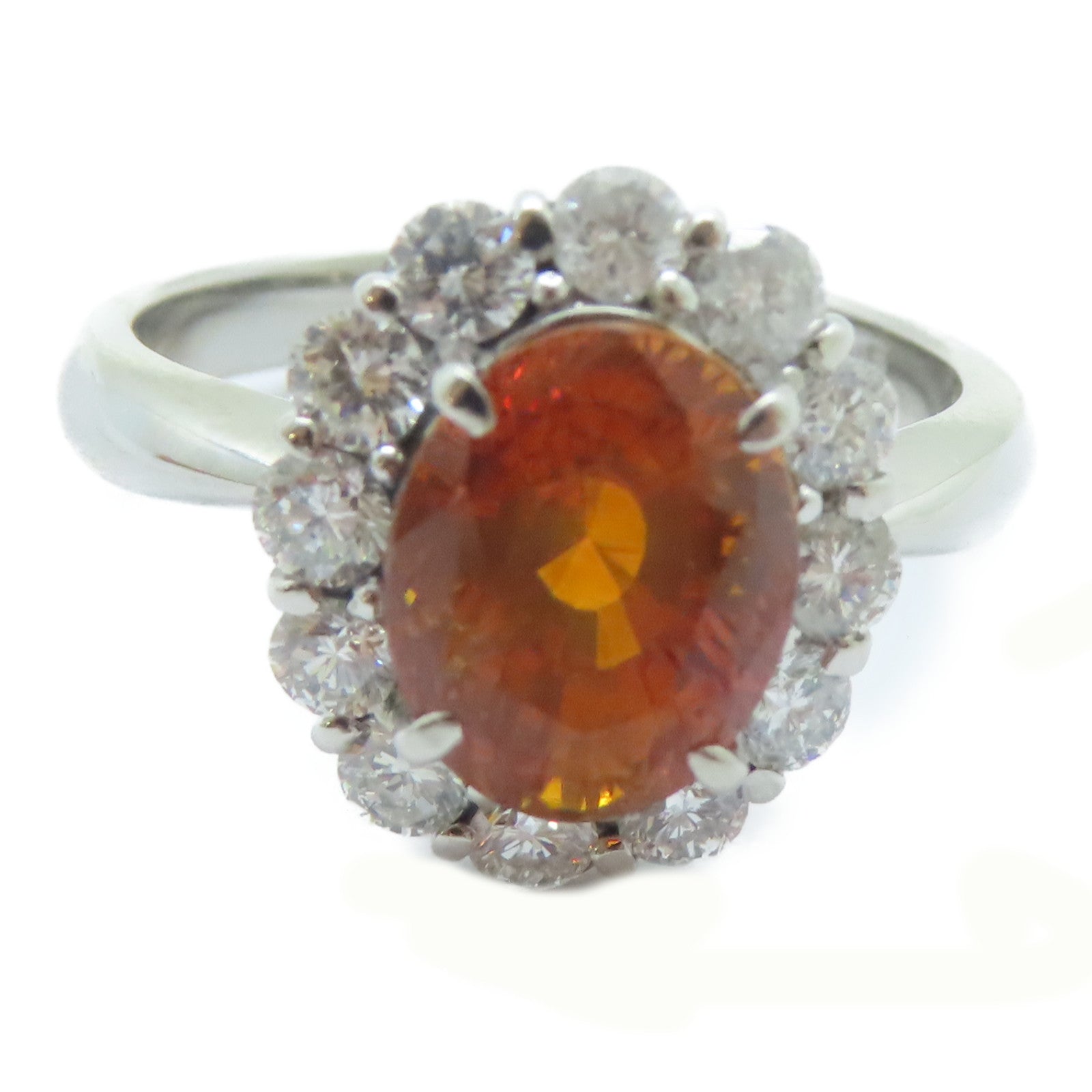 JEWELRY PT900鉑金Sapphire Ring 4.177ct橙色藍寶石/0.91ct鑚石戒指US#8.25