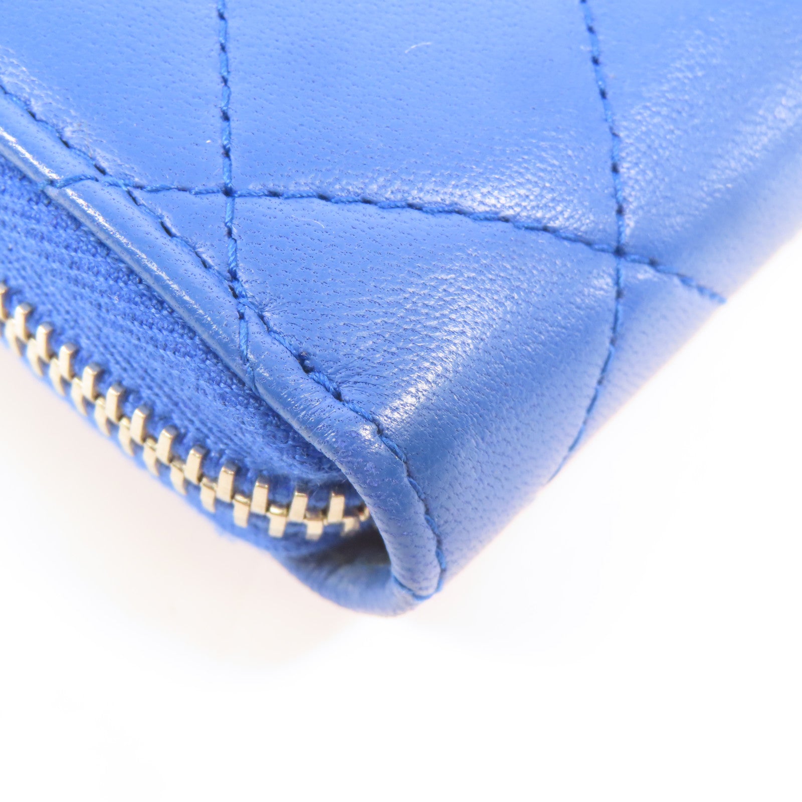 CHANEL CC SHW Large Zip Around Organizer Wallet Lambskin Leather Blue