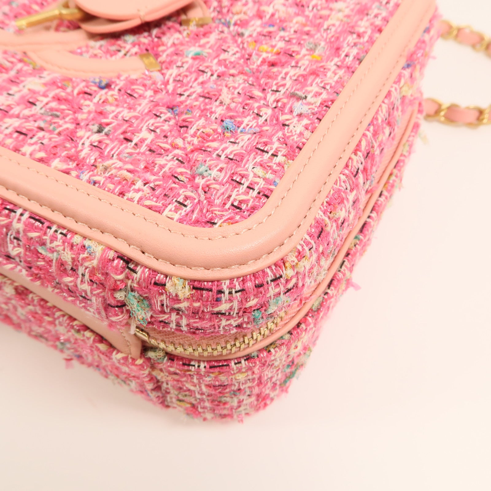 CHANEL 粗花呢Vanity Case 21cm金扣鏈帶肩背袋