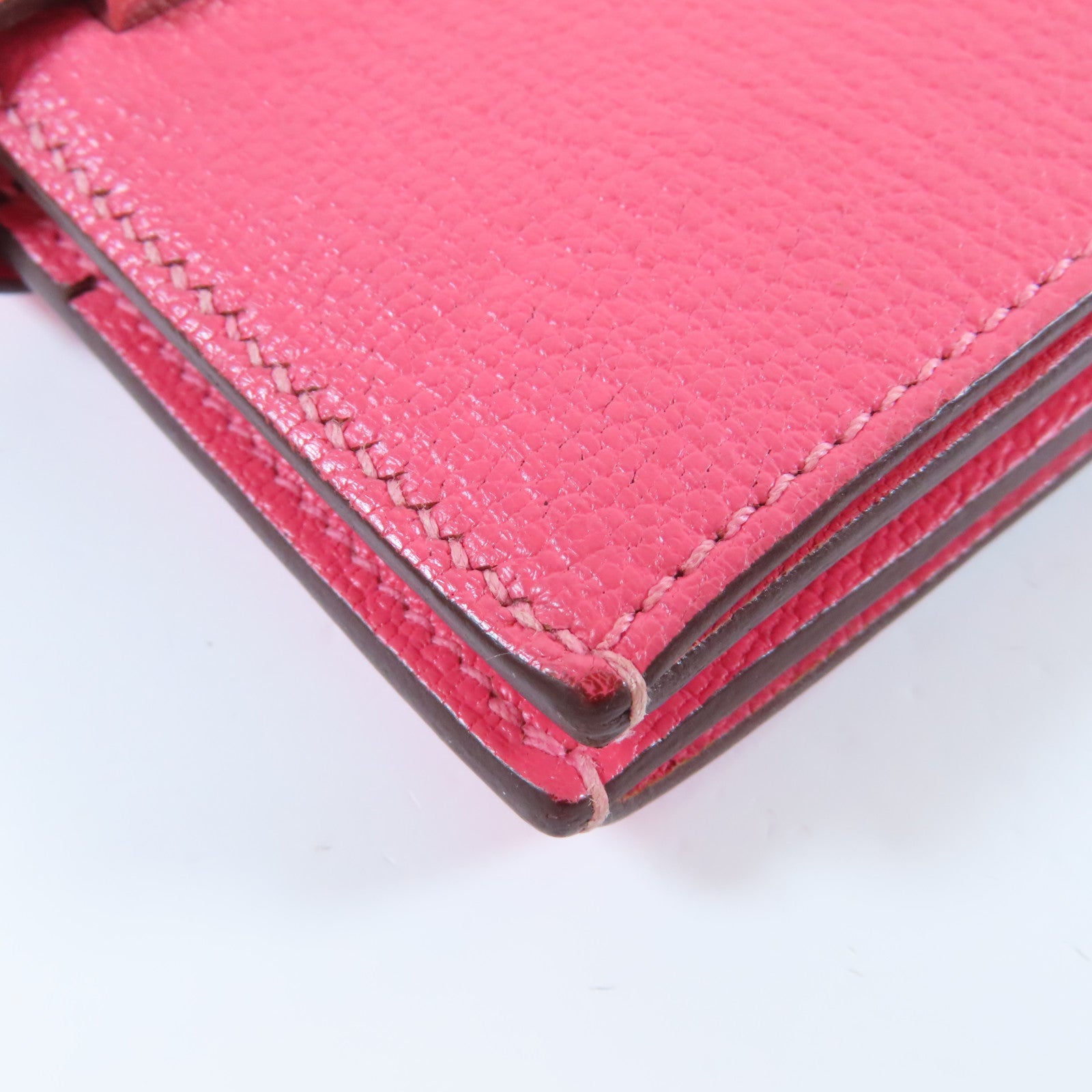 HERMES 【激減優惠】Chevre皮革Bearn Wallet銀扣錢包Rose Azalee杜鵑粉紅色