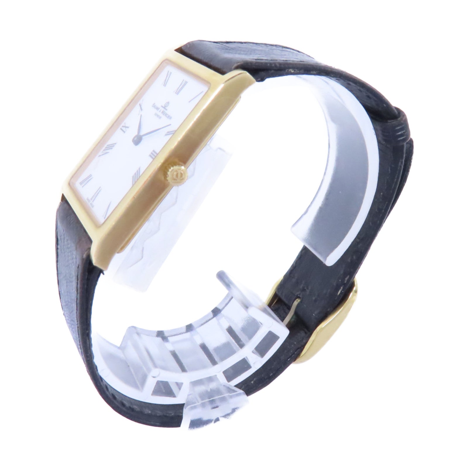 Baume & Mercier 蜥蝪皮革/18K黃金手錶石英機芯白色