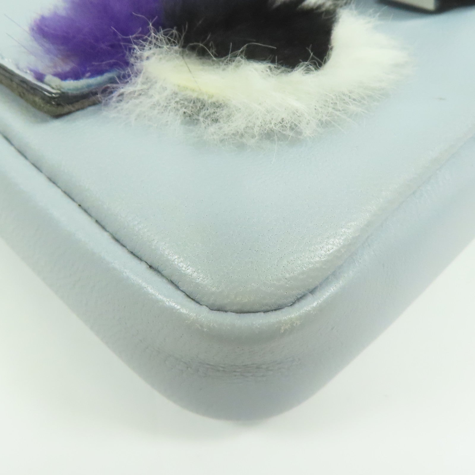 FENDI 牛皮皮革/狐狸毛Shoulder Bag銀扣肩背袋