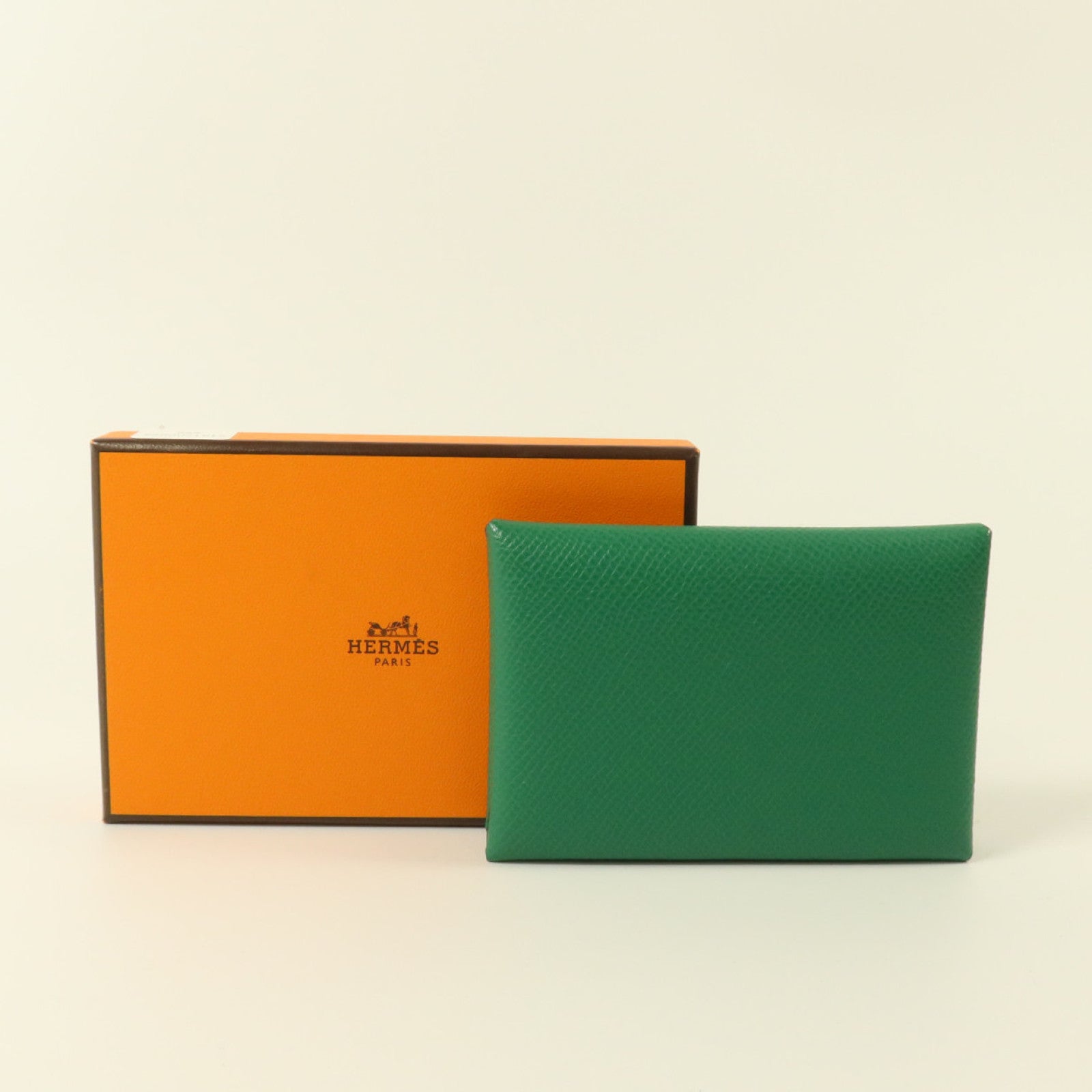 HERMES Epsom皮革Calvi Duo Compact銀扣卡片套Cactus