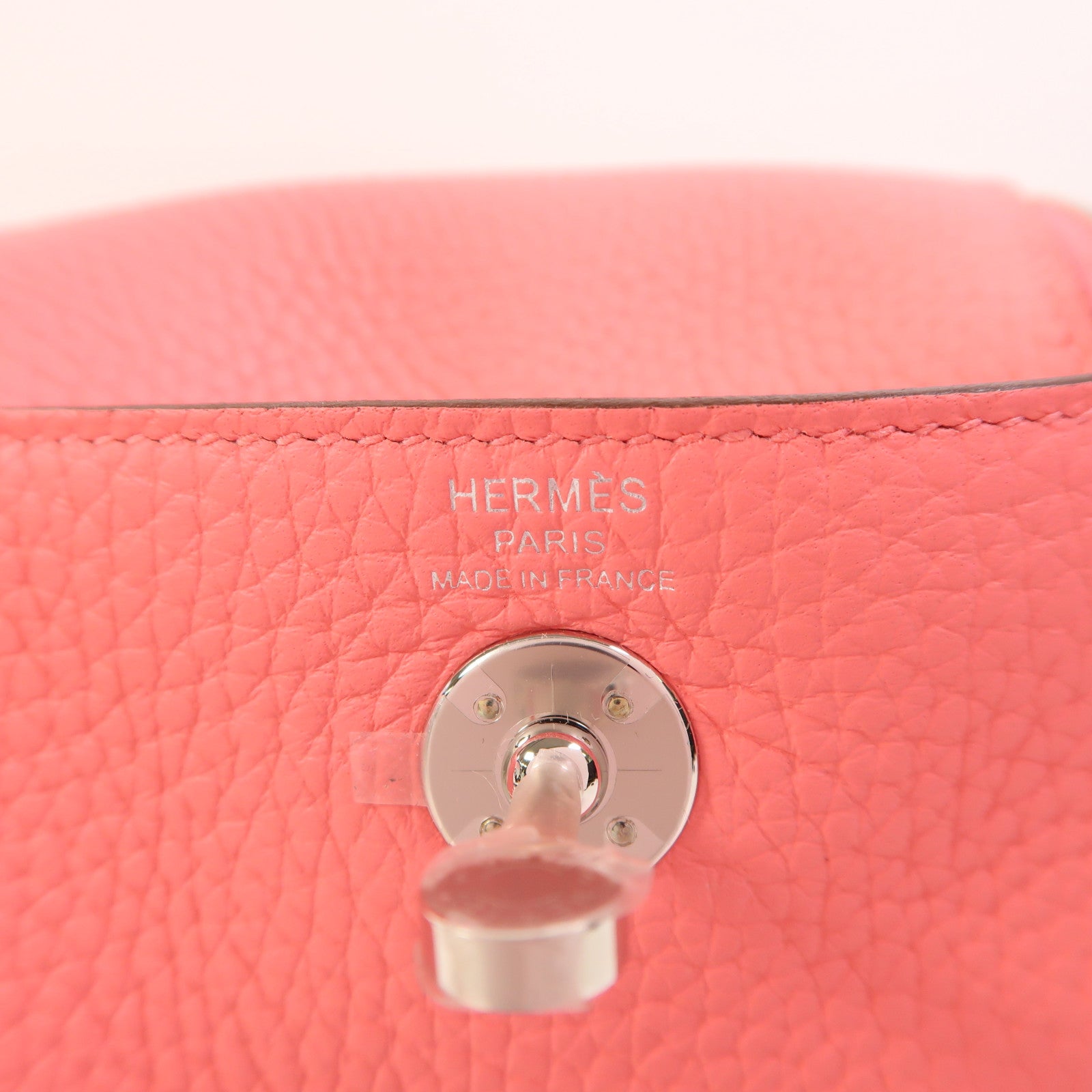 HERMES Clemence皮革Mini Lindy銀扣手挽肩背兩用袋Rose Azalee