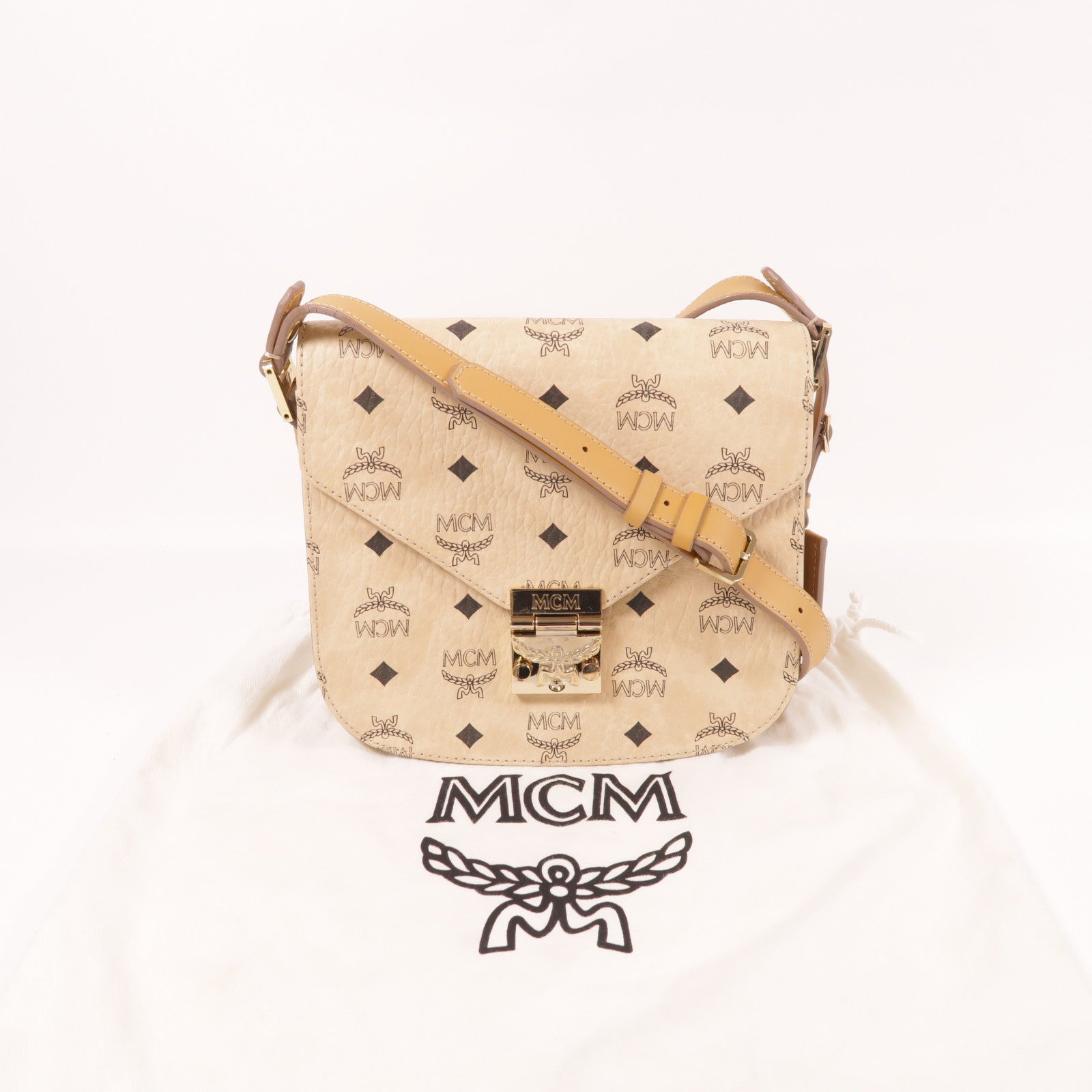 MCM 牛皮皮革Shoulder Bag金扣肩背袋
