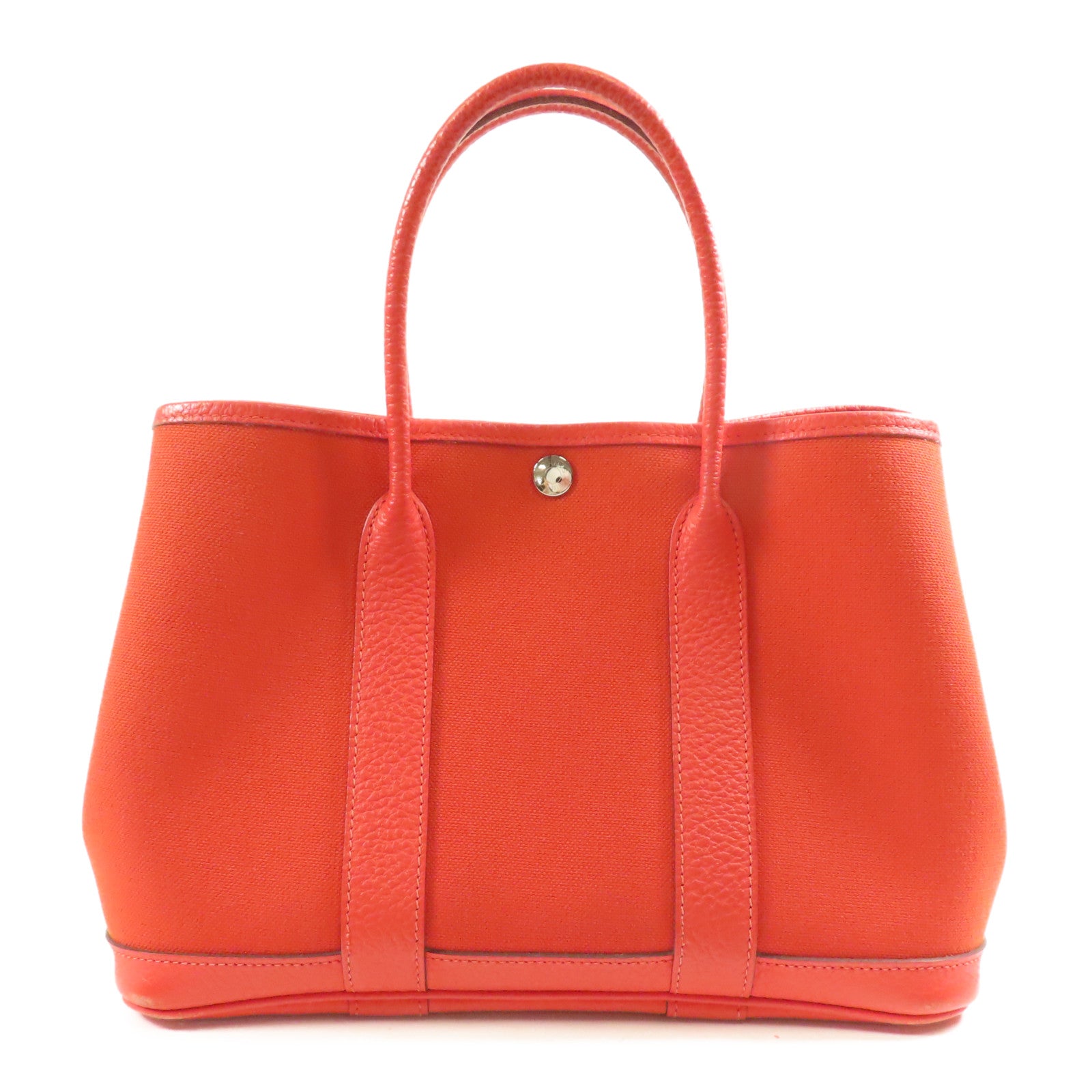 HERMES 帆布Garden Party TPM銀扣手挽袋Rouge Tomate