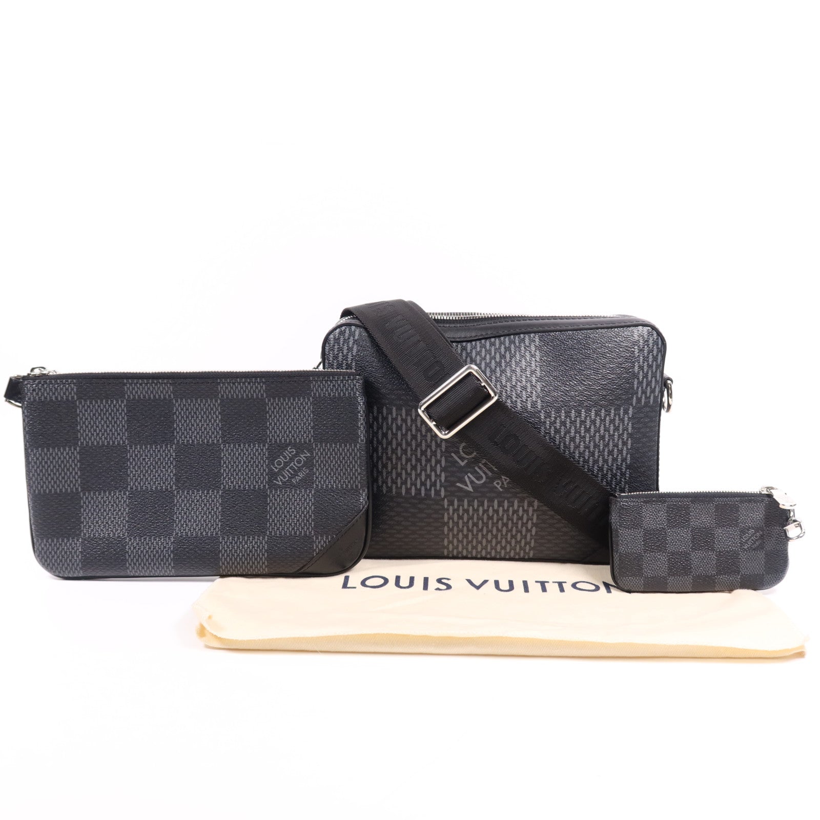 LOUIS VUITTON Damier Graphite Trio Messenger銀扣肩背袋