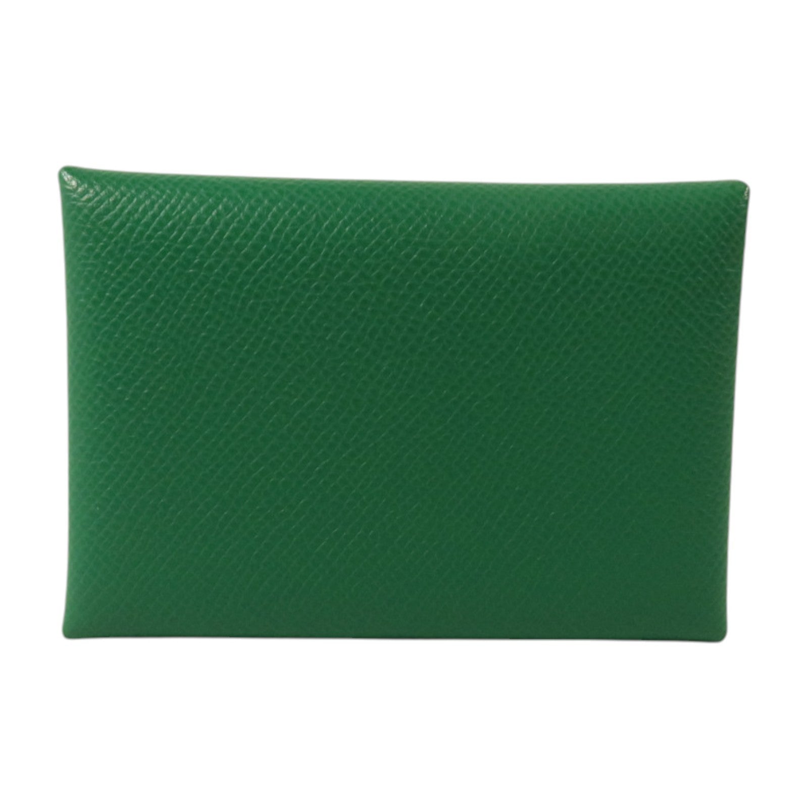 HERMES Epsom皮革Calvi Duo Compact銀扣卡片套Cactus