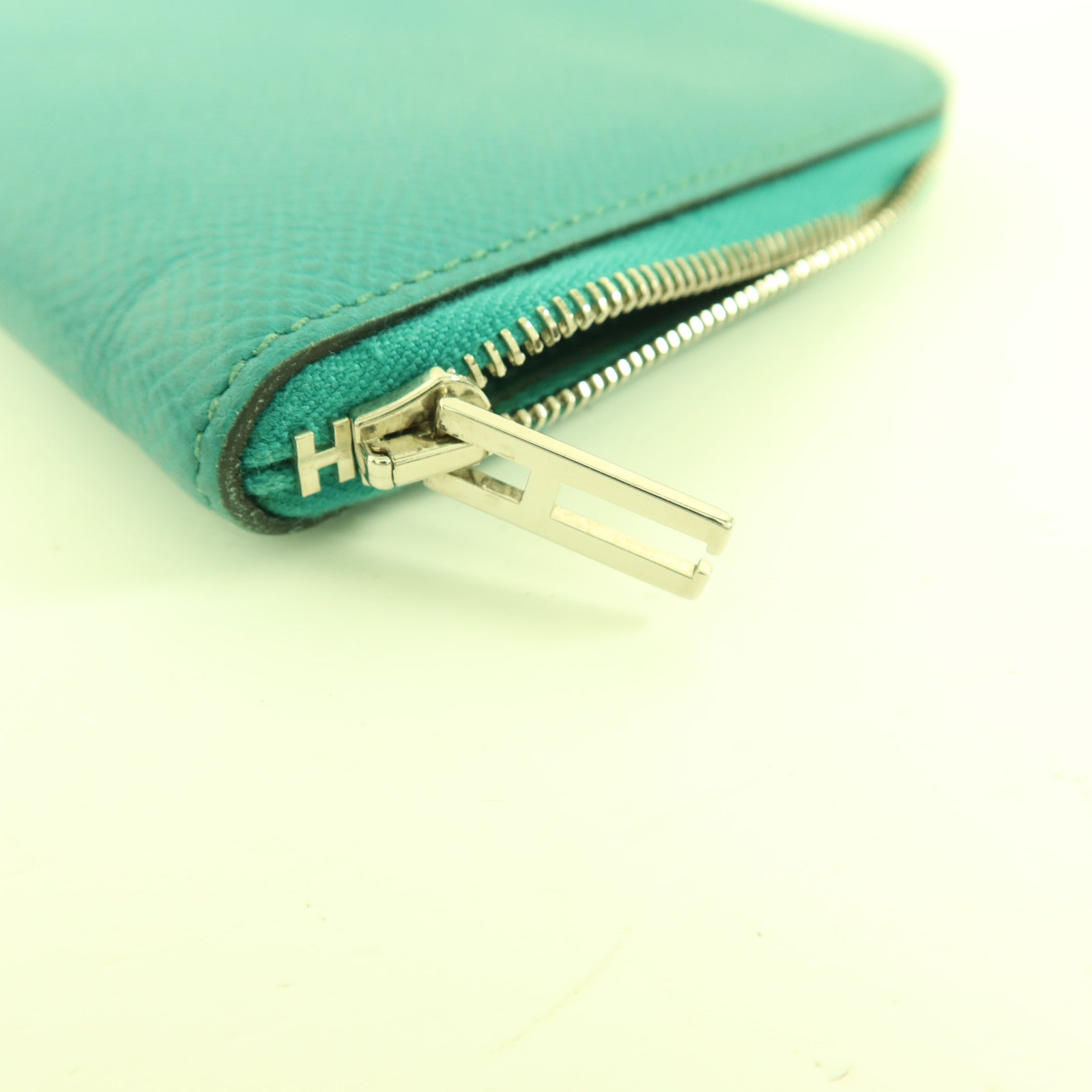 HERMES 【激減優惠】Epsom皮革Zipper Long Wallet銀扣拉鏈長錢包Bleu Paon