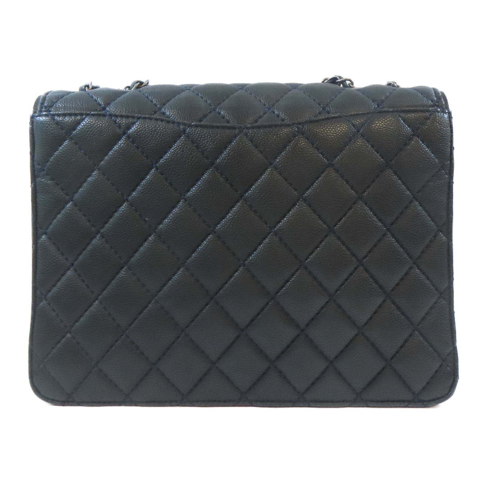CHANEL 菱格Caviar皮革Chain Shoulder銀扣鏈帶肩背袋深綠色