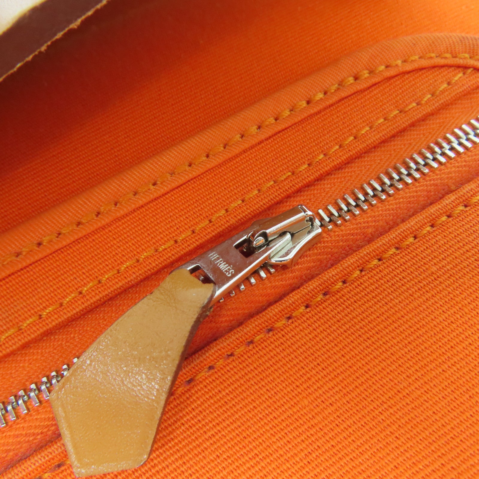 HERMES 【清倉大減價】帆布Herbag GM銀扣手挽肩背兩用袋橙色/啡色