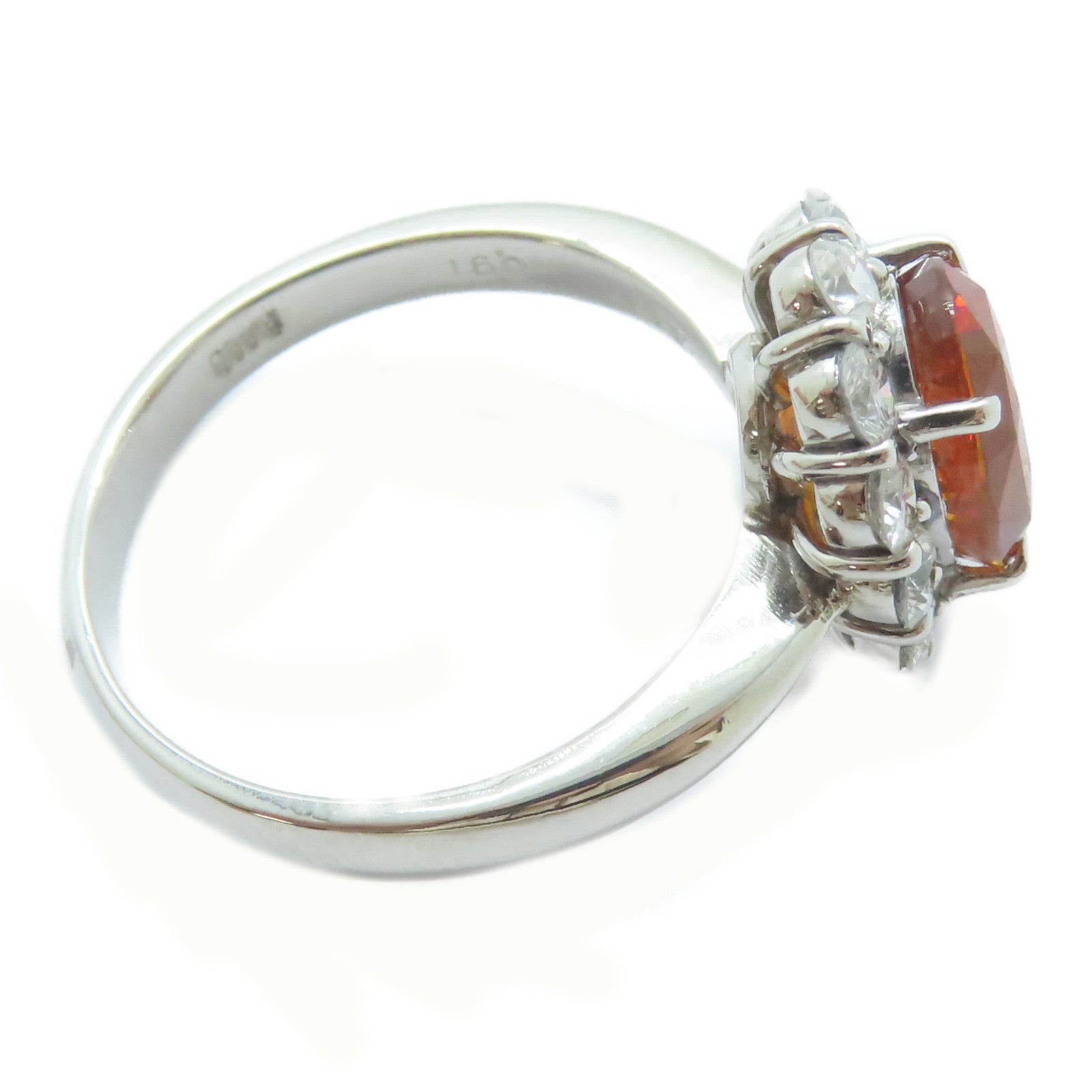 JEWELRY PT900鉑金Sapphire Ring 4.177ct橙色藍寶石/0.91ct鑚石戒指US#8.25