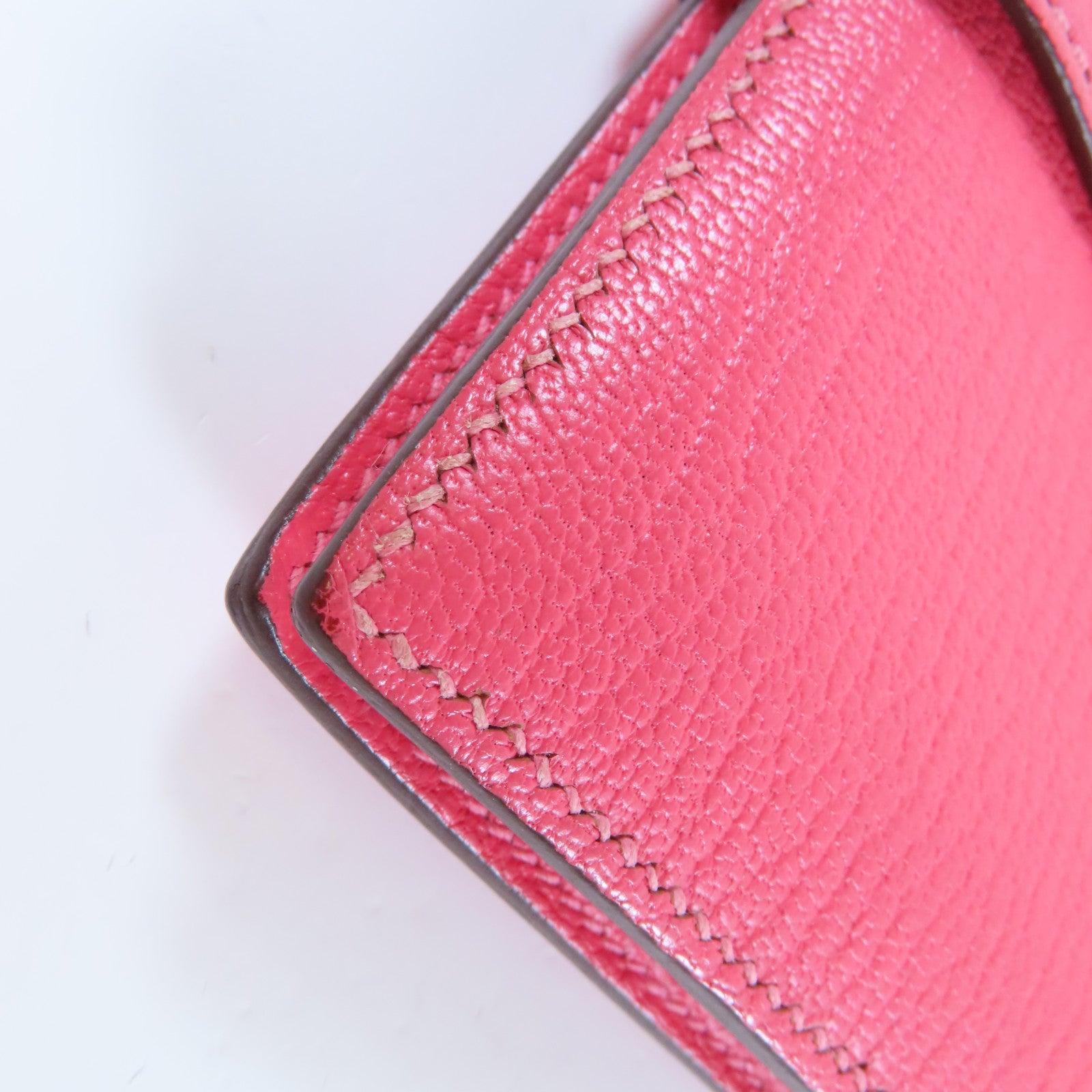 HERMES 【激減優惠】Chevre皮革Bearn Wallet銀扣錢包Rose Azalee杜鵑粉紅色