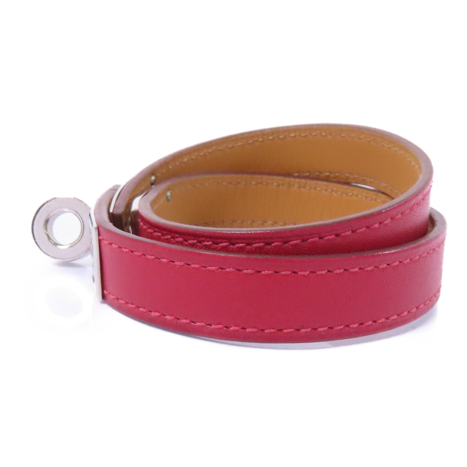 HERMES Swift皮革Kelly Double Tour Bracelet銀扣手鏈Rough H/紅色