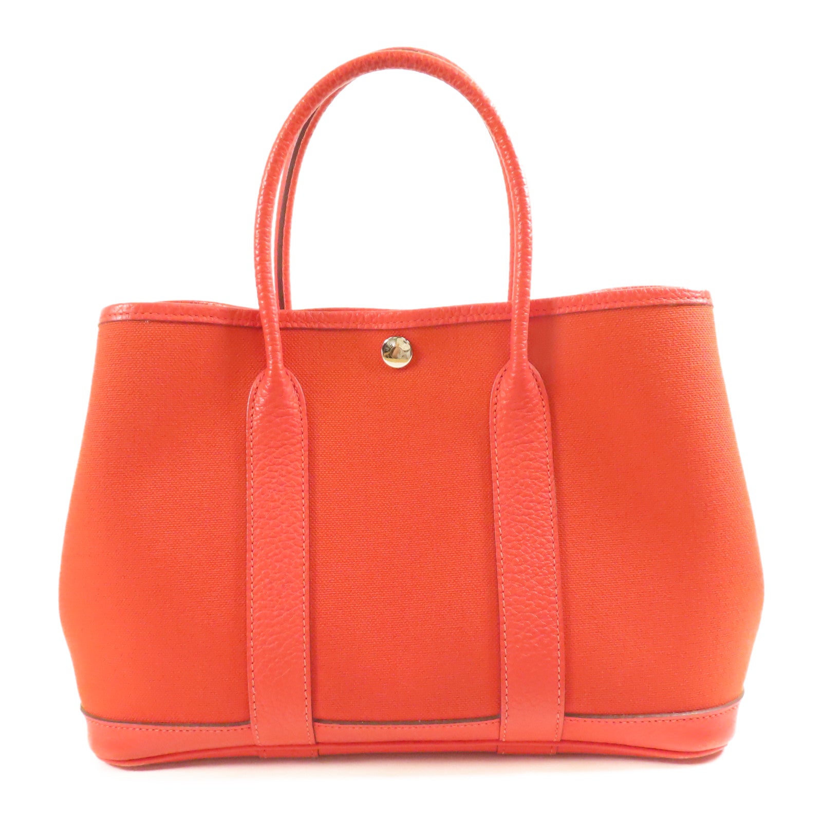 HERMES 帆布Garden Party TPM銀扣手挽袋Rouge Tomate