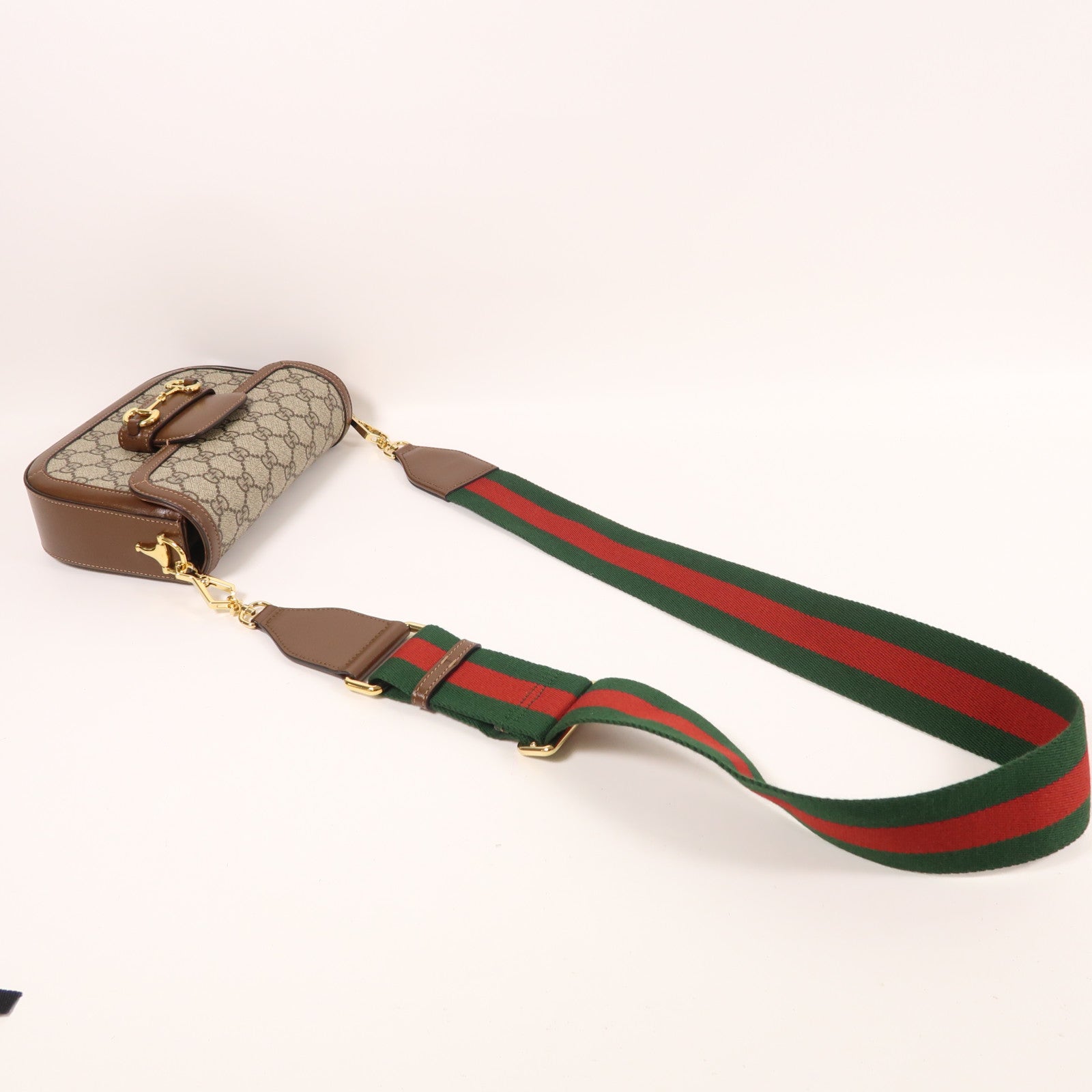 GUCCI 塗層帆布/牛皮皮革Horsebit 1955 Small金扣肩背袋