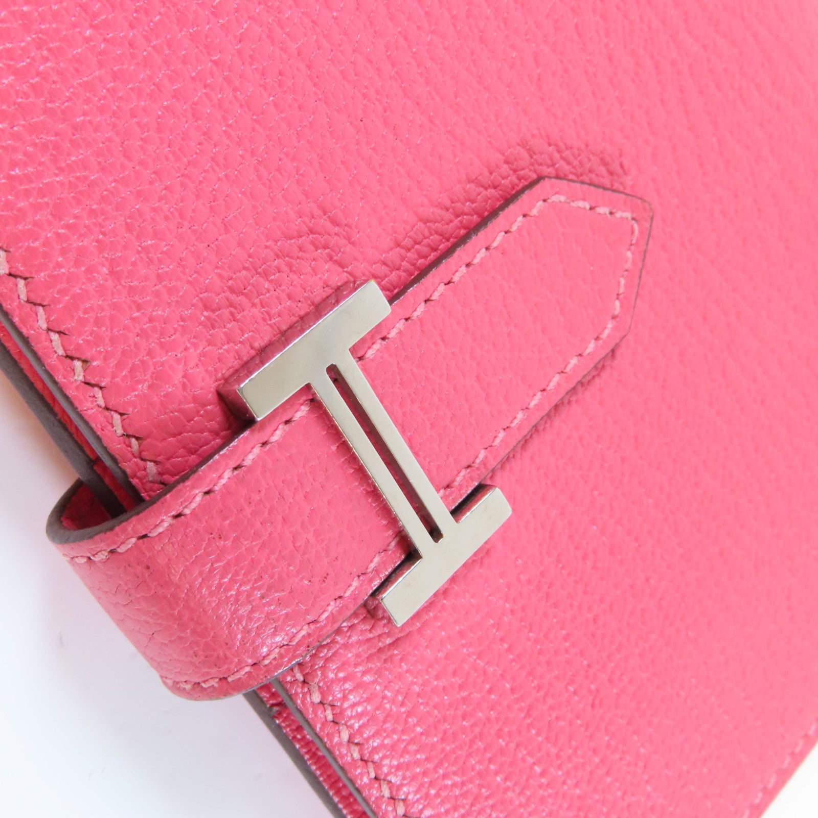 HERMES 【激減優惠】Chevre皮革Bearn Wallet銀扣錢包Rose Azalee杜鵑粉紅色