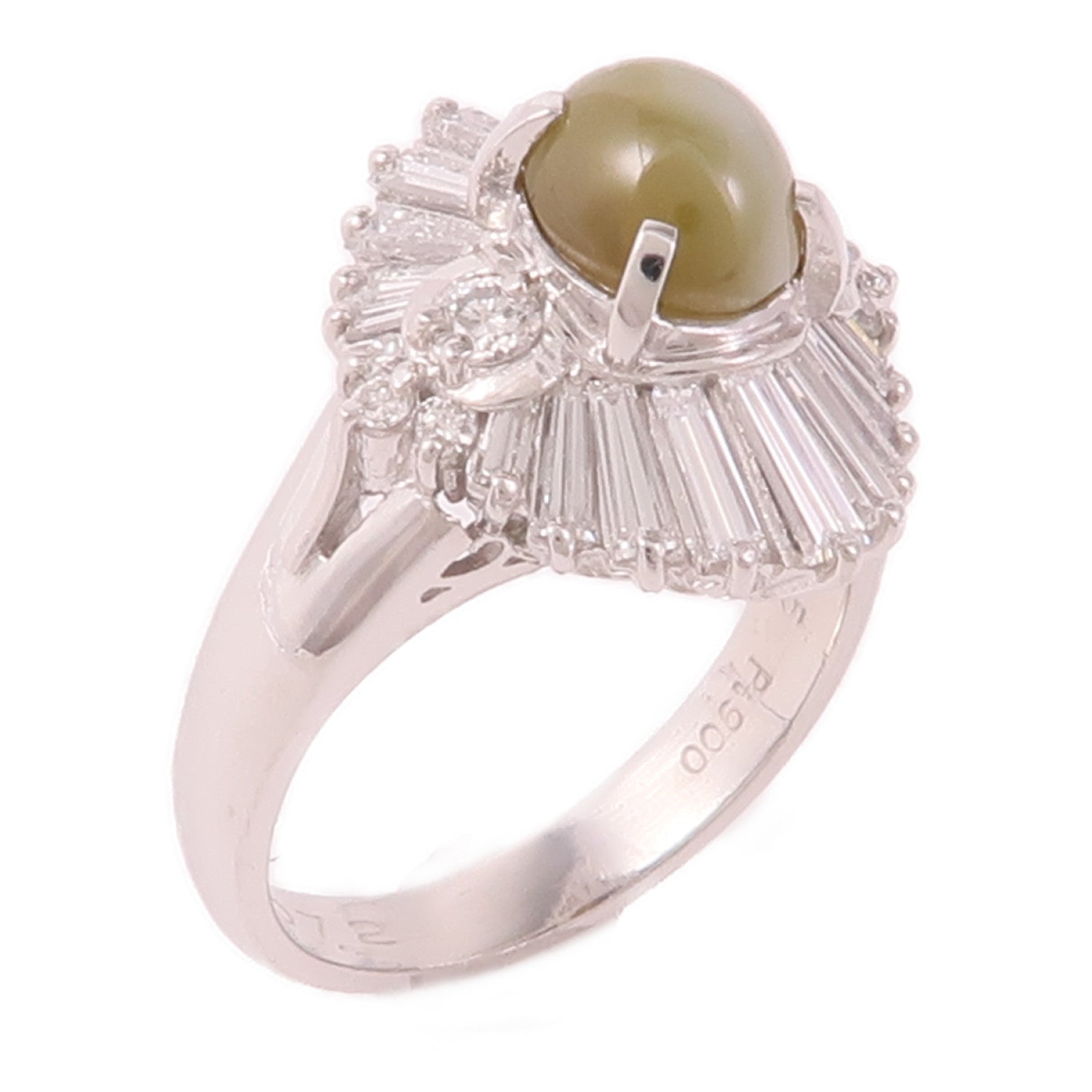 JEWELRY 【激減優惠】PT900鉑金Cat's Eye/Diamond Ring貓眼石/鑽石戒指US#5.25