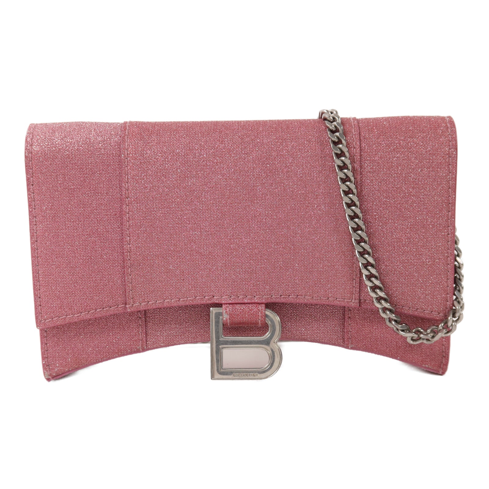 BALENCIAGA 牛皮皮革Hourless Mini Wallet Glitter銀扣鏈帶肩背袋