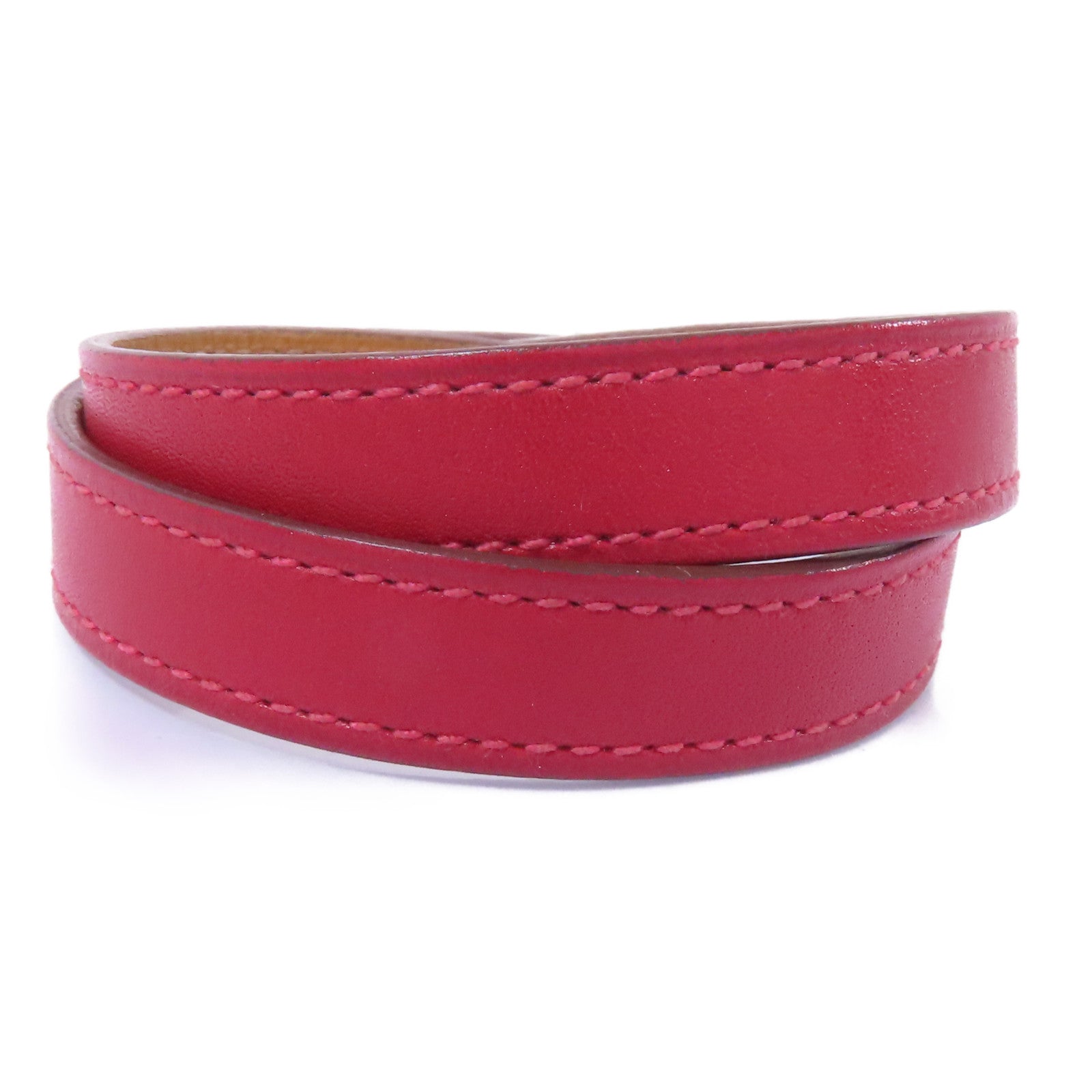 HERMES Swift皮革Kelly Double Tour Bracelet銀扣手鏈Rough H/紅色