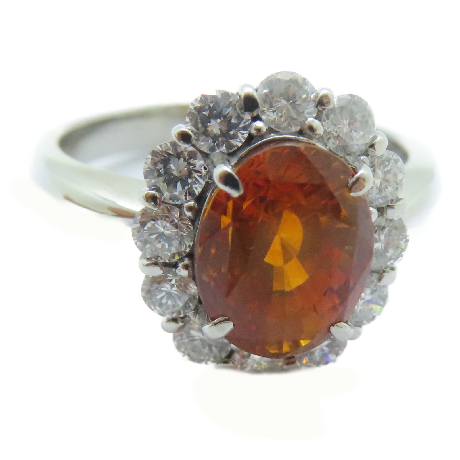 JEWELRY PT900鉑金Sapphire Ring 4.177ct橙色藍寶石/0.91ct鑚石戒指US#8.25