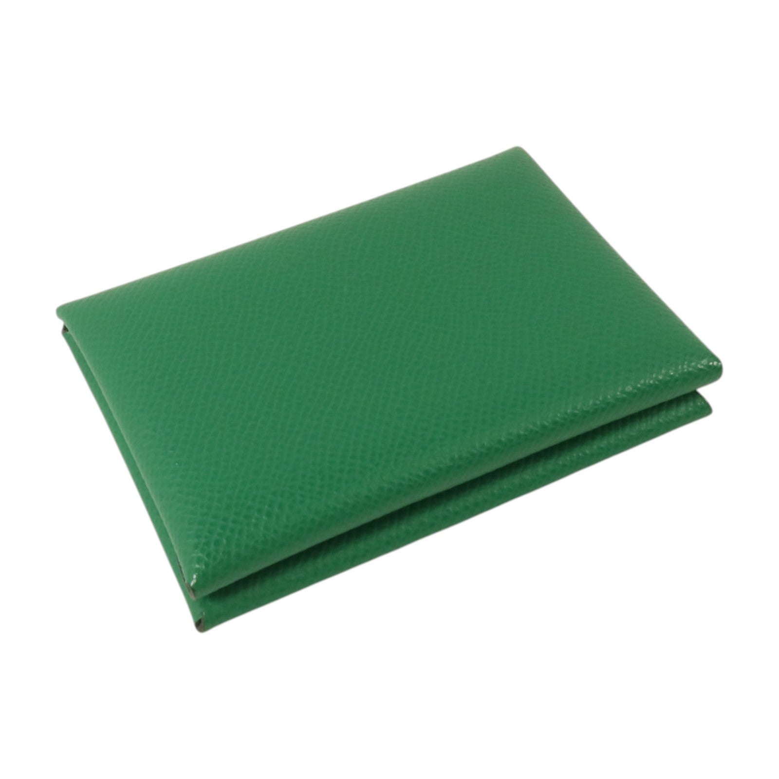 HERMES Epsom皮革Calvi Duo Compact銀扣卡片套Cactus