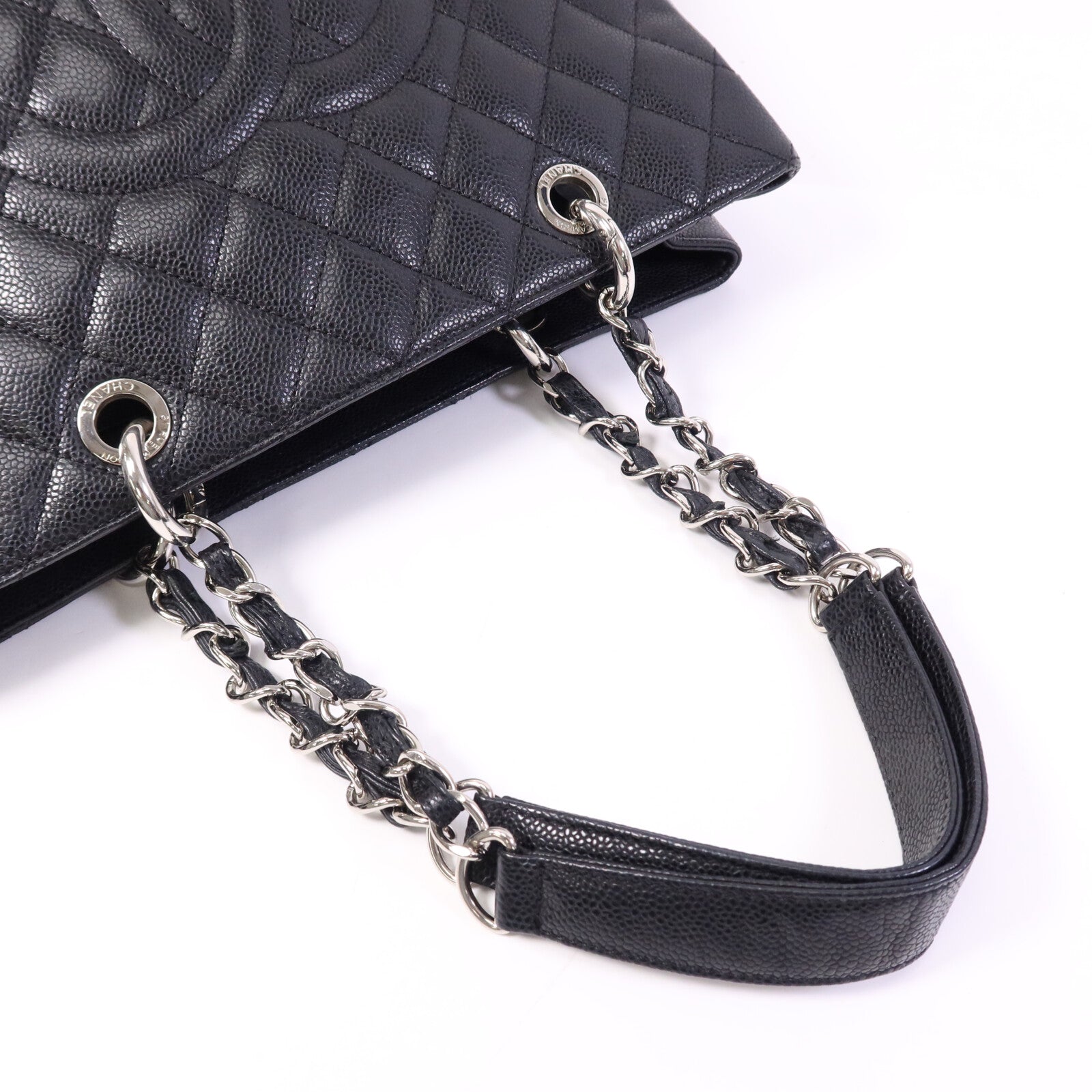 CHANEL 牛皮皮革GST Grand Shopping Tote Bag銀扣鏈帶肩背袋