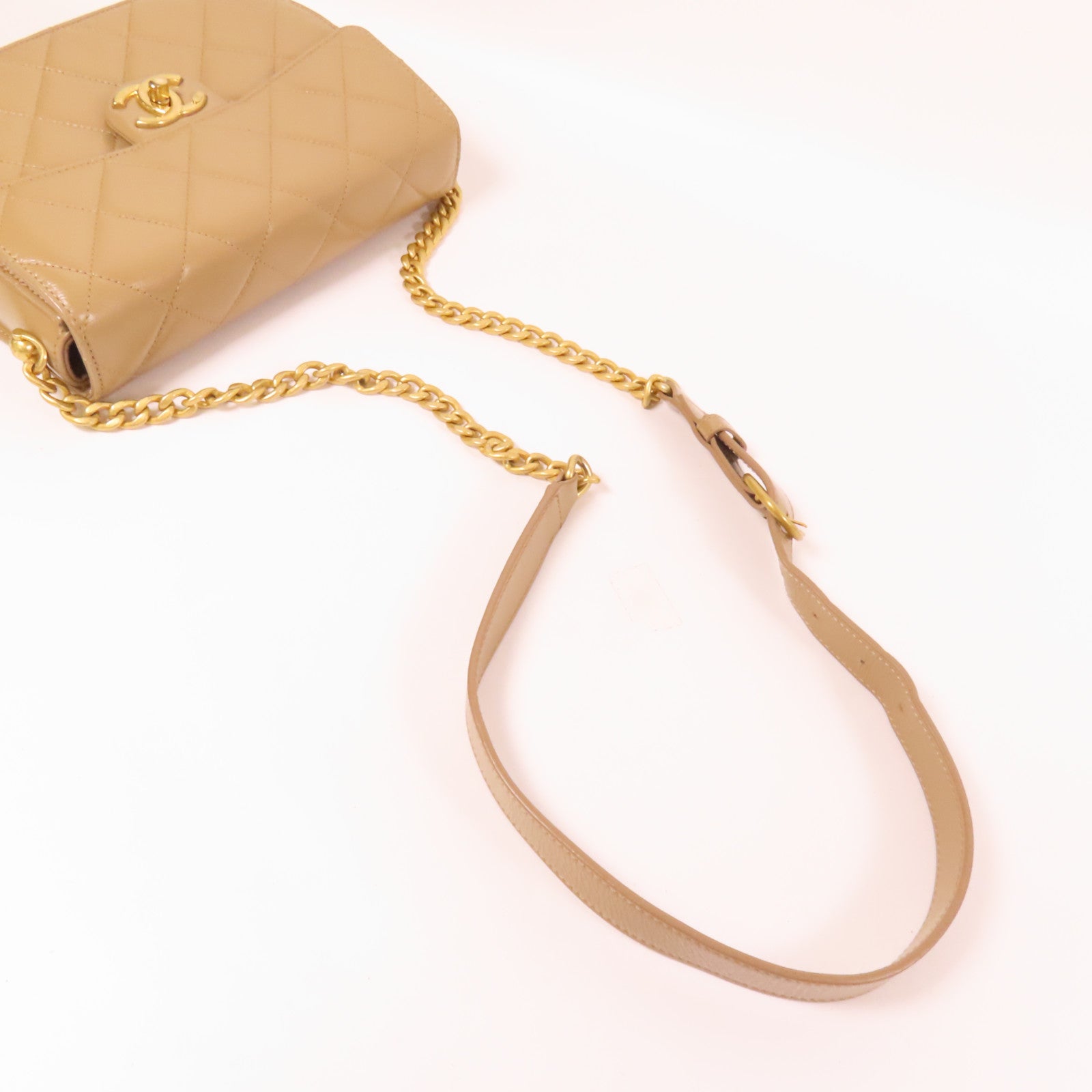 CHANEL 牛皮皮革Chain Shoulder金扣鏈帶肩背袋