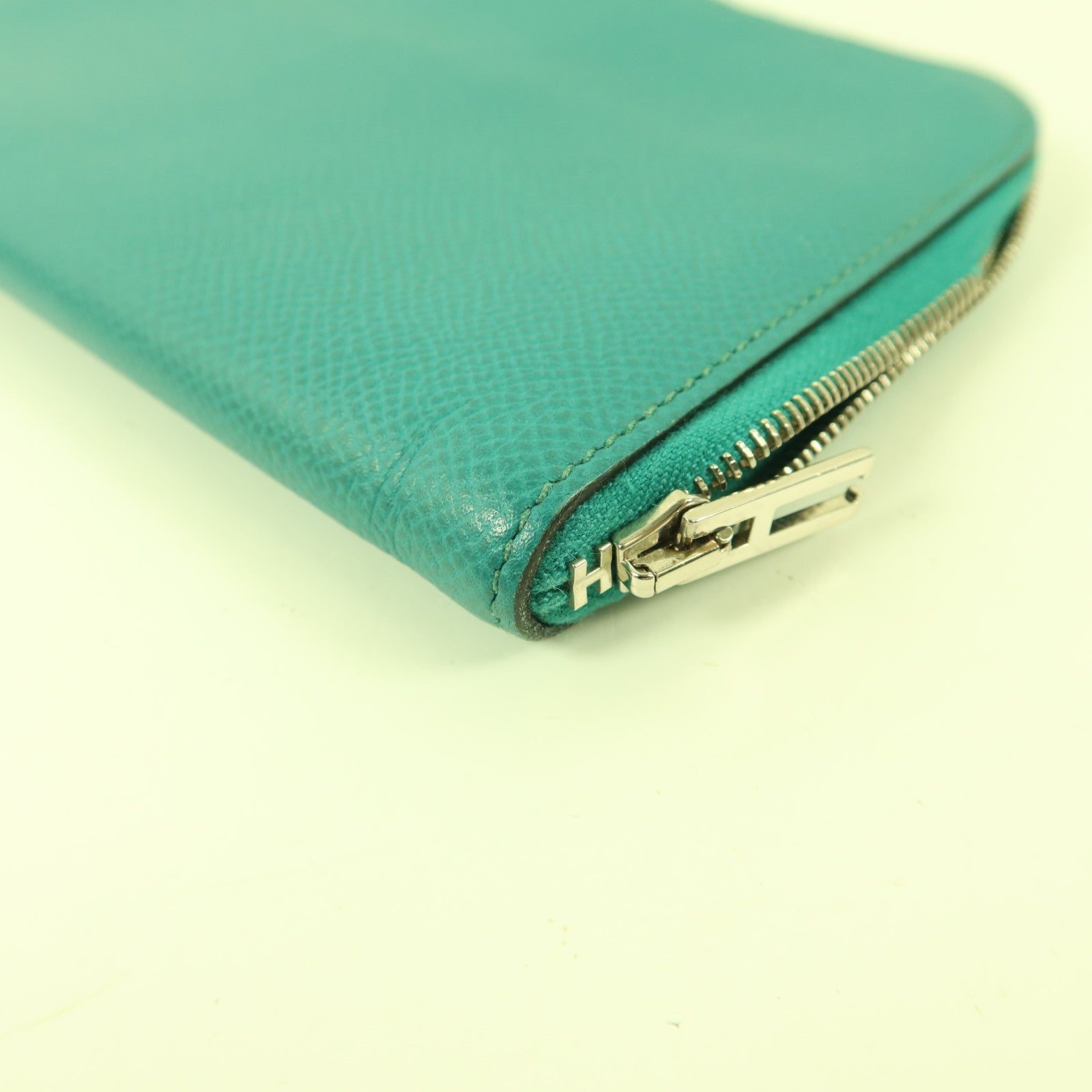 HERMES 【激減優惠】Epsom皮革Zipper Long Wallet銀扣拉鏈長錢包Bleu Paon