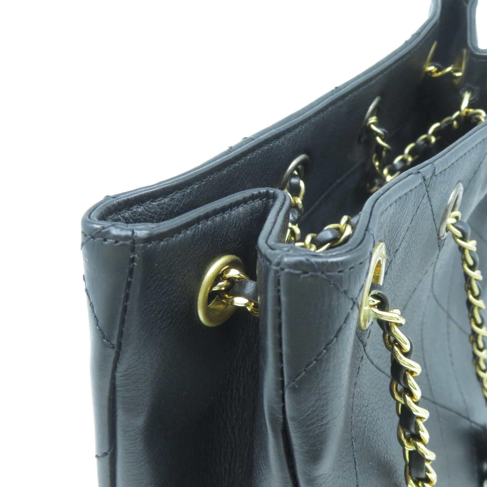 CHANEL 菱格牛皮皮革Chain Shoulder Bag金扣鏈帶肩背袋黑色