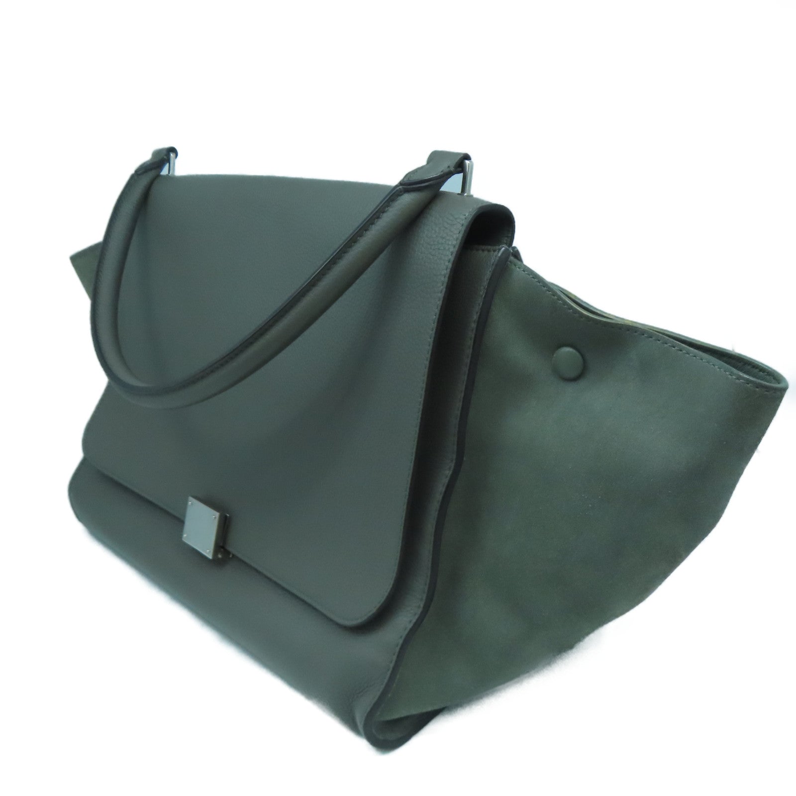 CELINE 【激減優惠】牛皮皮革Trapeze銀扣肩背袋綠色